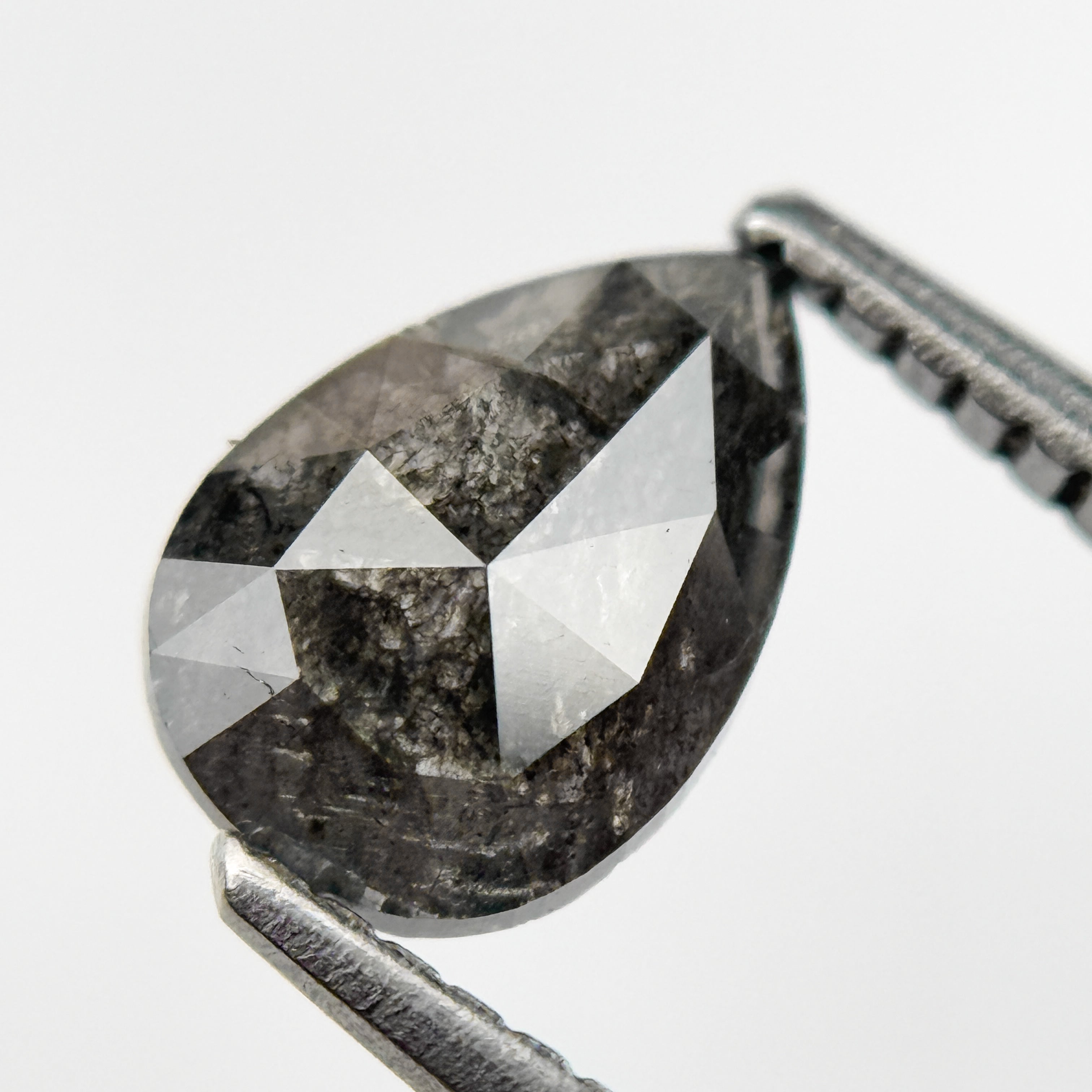 1.09 Ct Pear Rose Cut Grey Natural Salt and Pepper Diamond