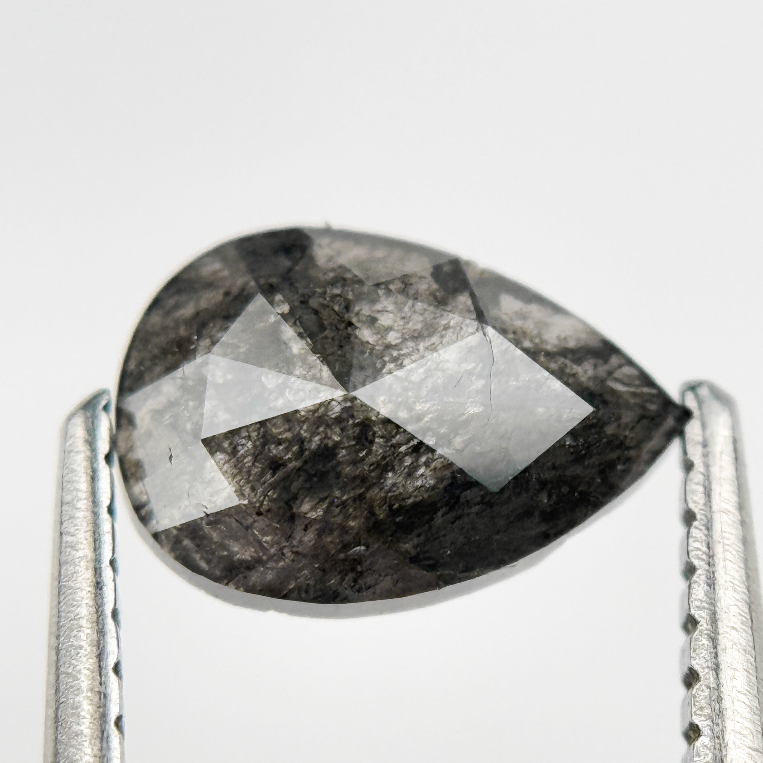 1.09 Ct Pear Rose Cut Grey Natural Salt and Pepper Diamond