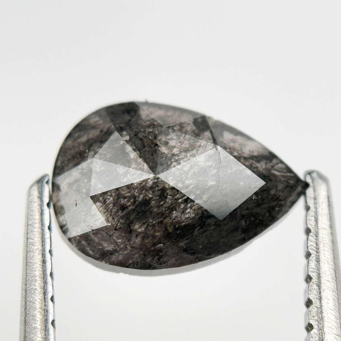 1.09 Ct Pear Rose Cut Grey Natural Salt and Pepper Diamond