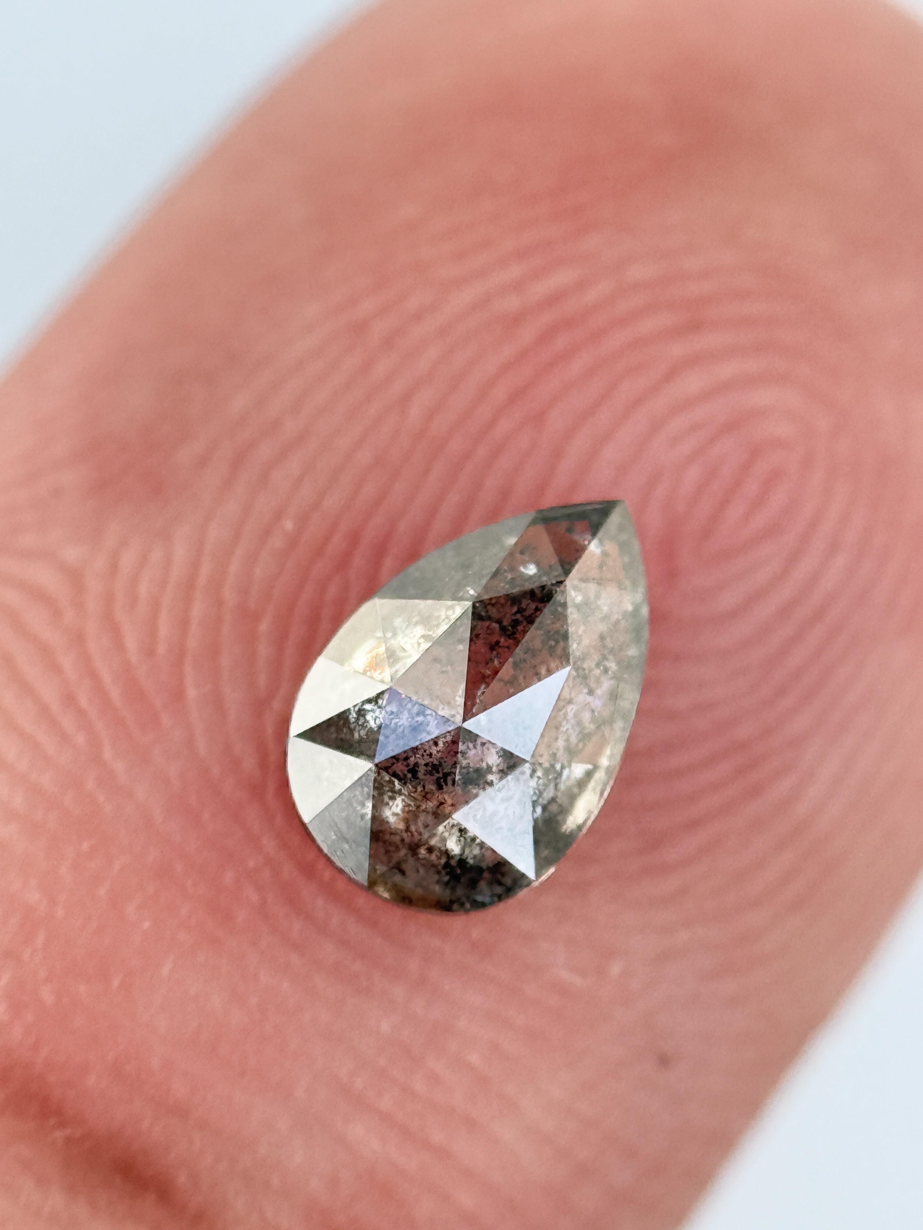 0.67 Ct Pear Rose Cut Grey Natural Galaxy Diamond