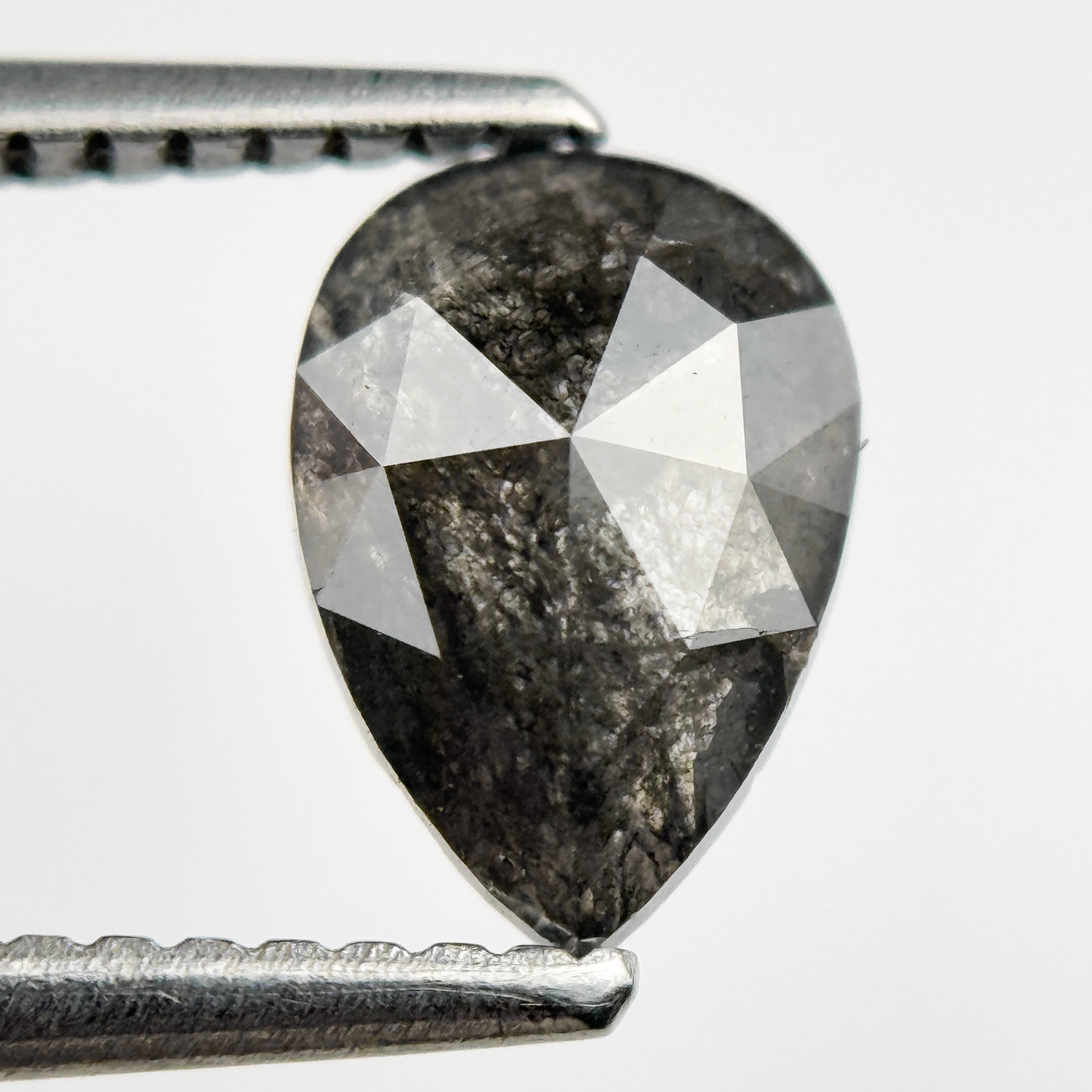 1.09 Ct Pear Rose Cut Grey Natural Salt and Pepper Diamond