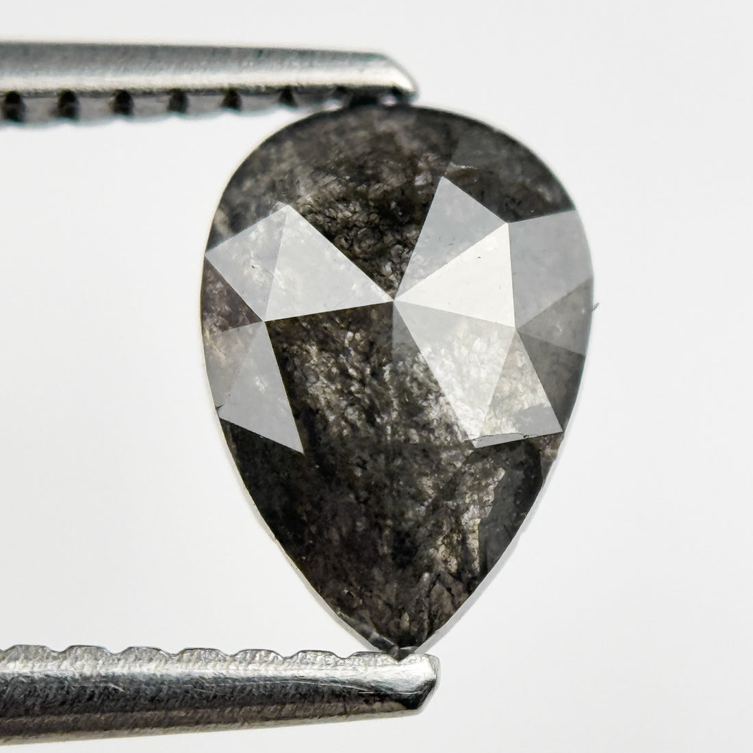 1.09 Ct Pear Rose Cut Grey Natural Salt and Pepper Diamond