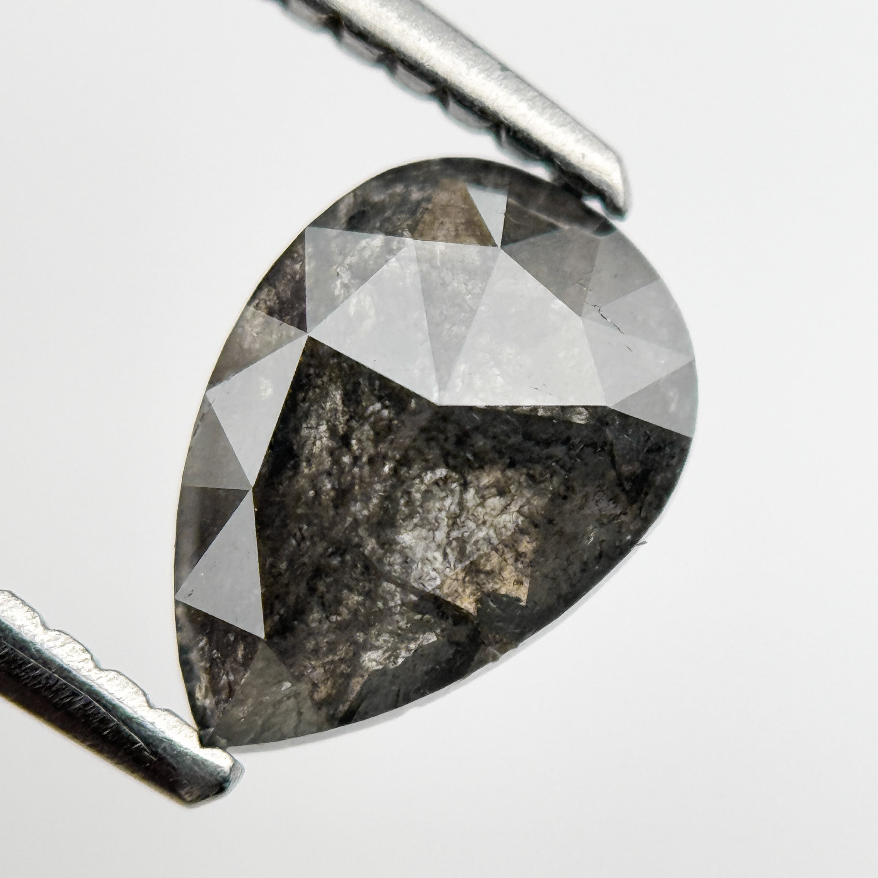 1.09 Ct Pear Rose Cut Grey Natural Salt and Pepper Diamond