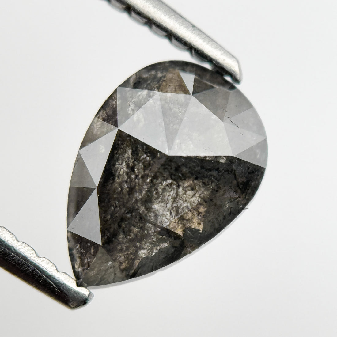 1.09 Ct Pear Rose Cut Grey Natural Salt and Pepper Diamond