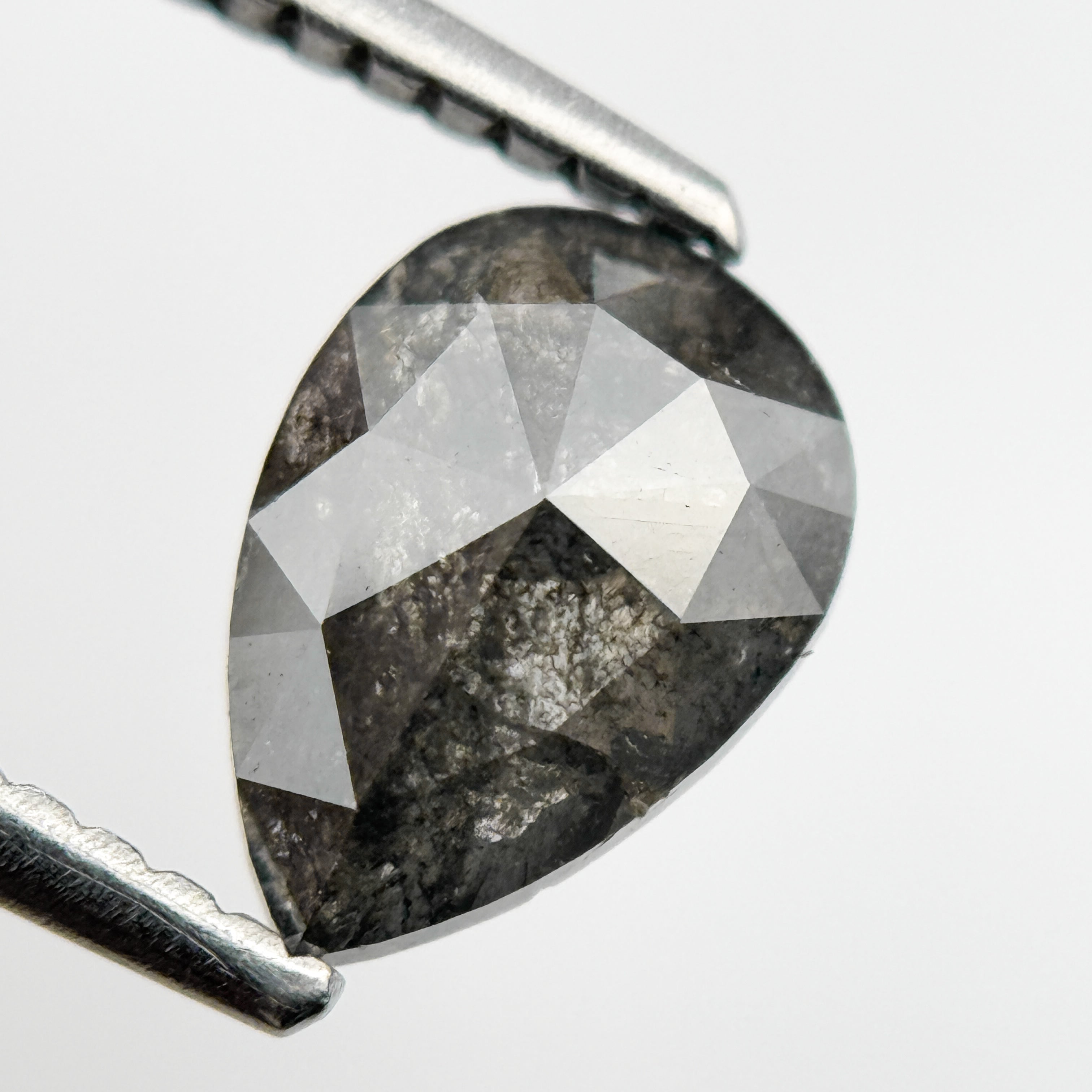 1.09 Ct Pear Rose Cut Grey Natural Salt and Pepper Diamond