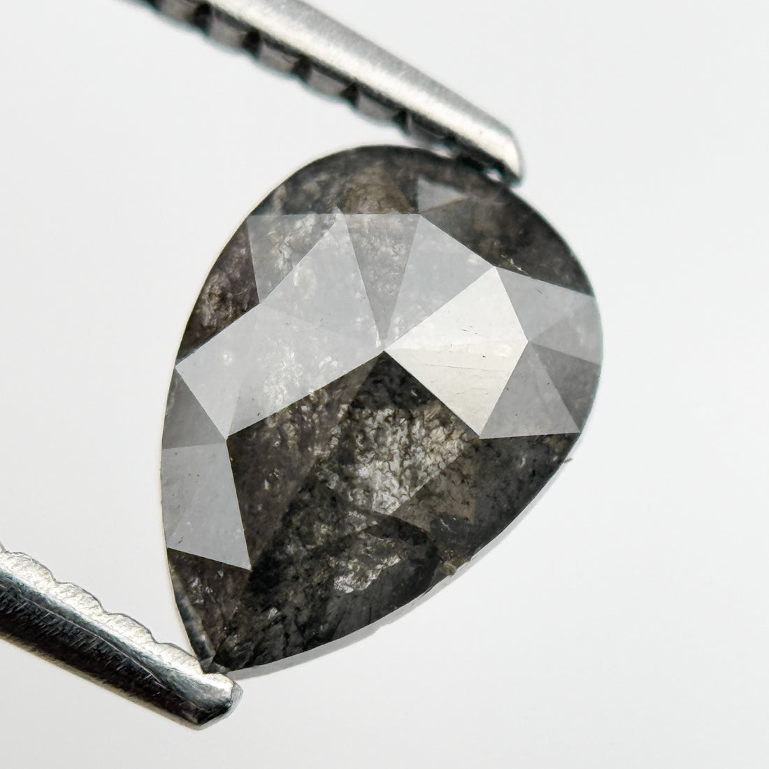 1.09 Ct Pear Rose Cut Grey Natural Salt and Pepper Diamond