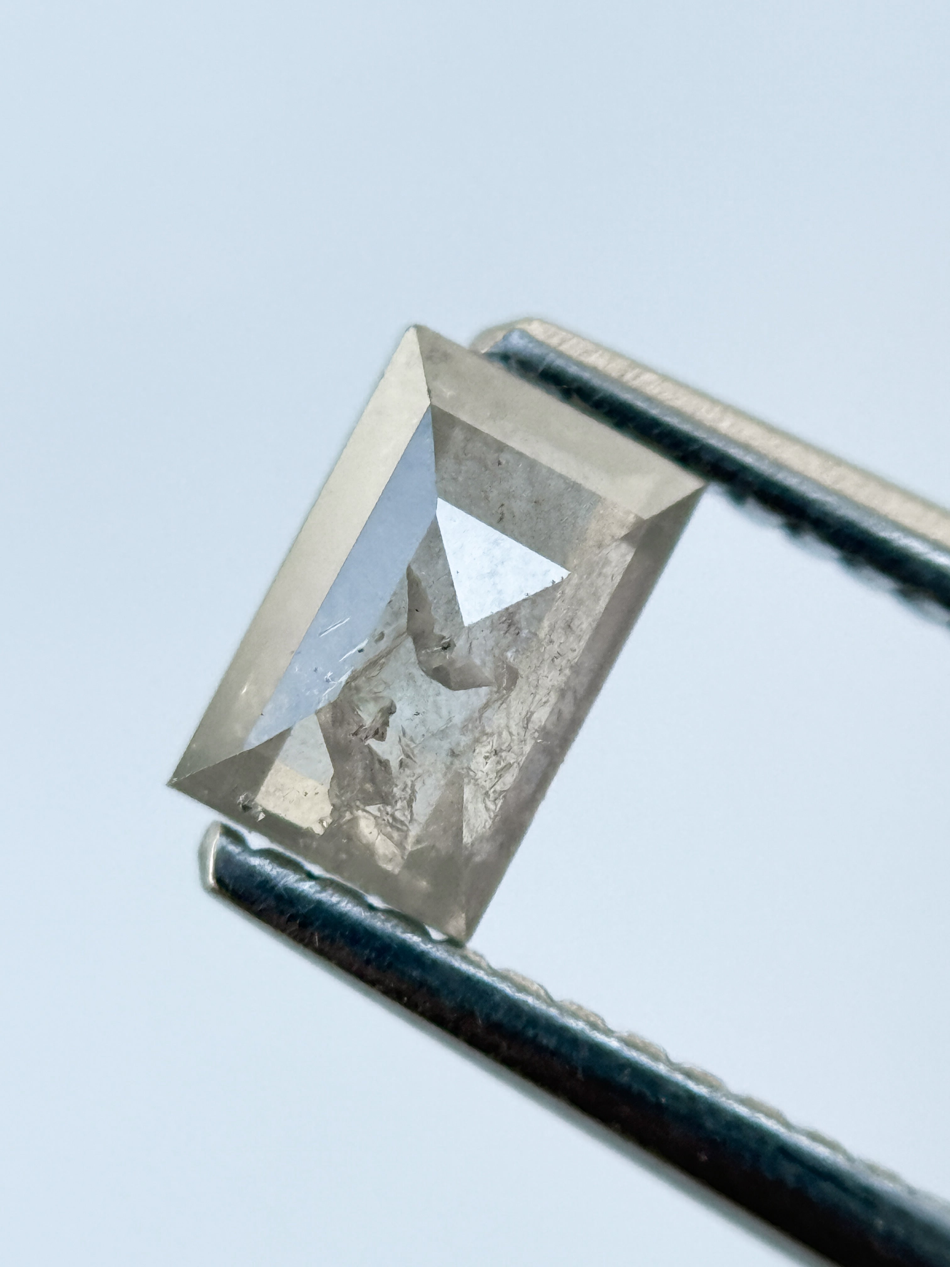 0.74 Ct Baguette Rose Cut Grey Natural Salt and Pepper Diamond
