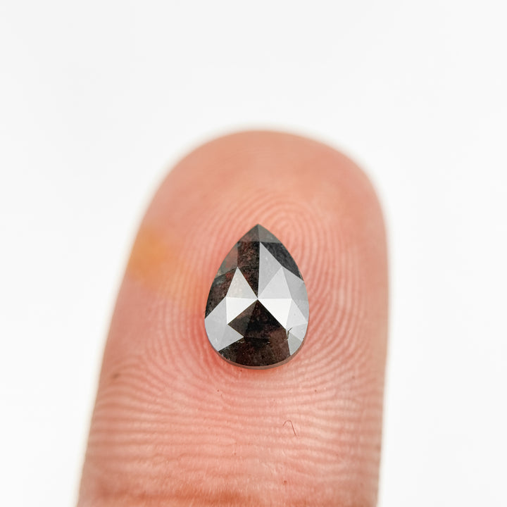 1.09 Ct Pear Rose Cut Grey Natural Salt and Pepper Diamond