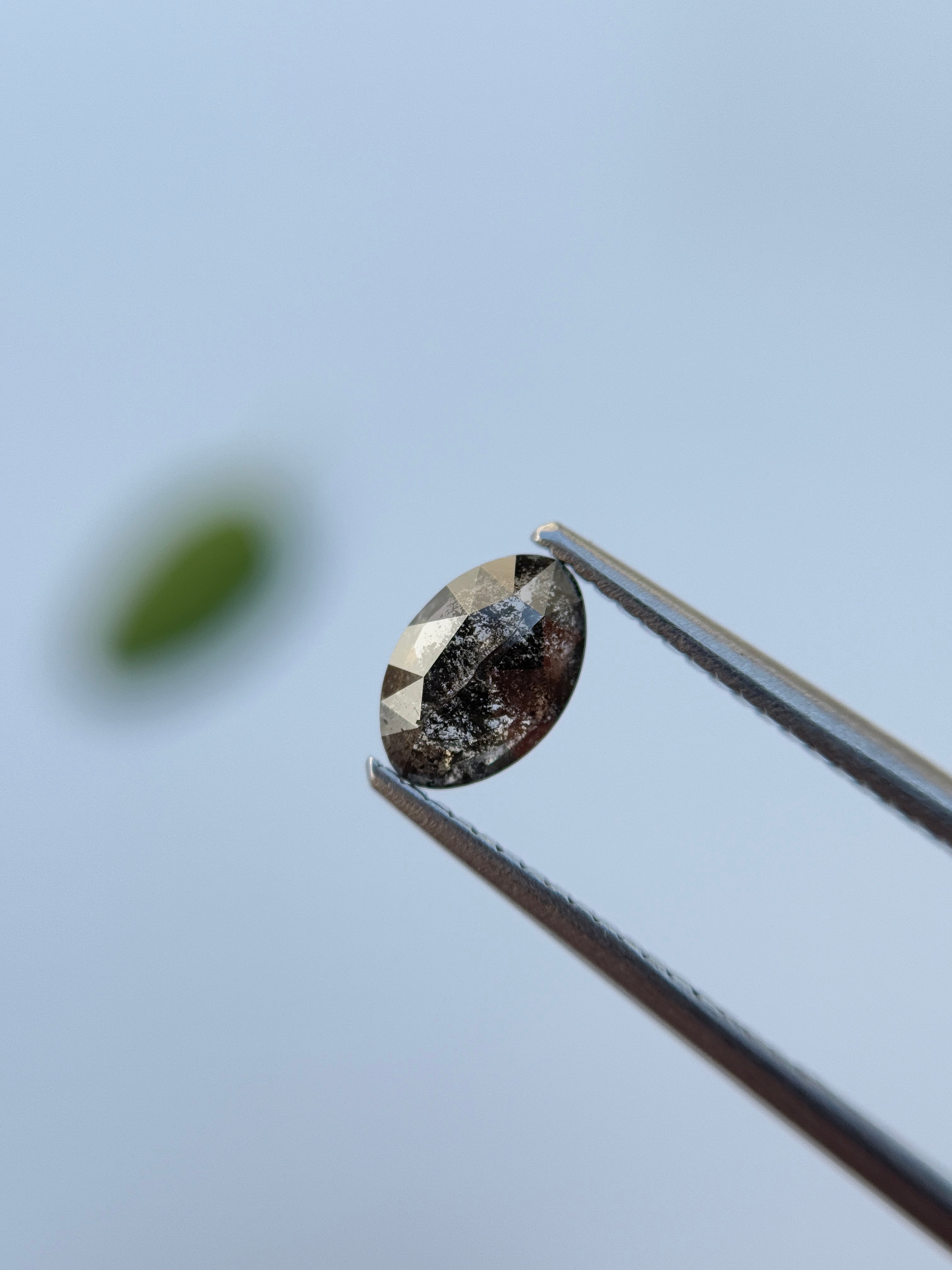 0.66 Ct Oval Rose Cut Grey Natural Salt and Pepper Diamond