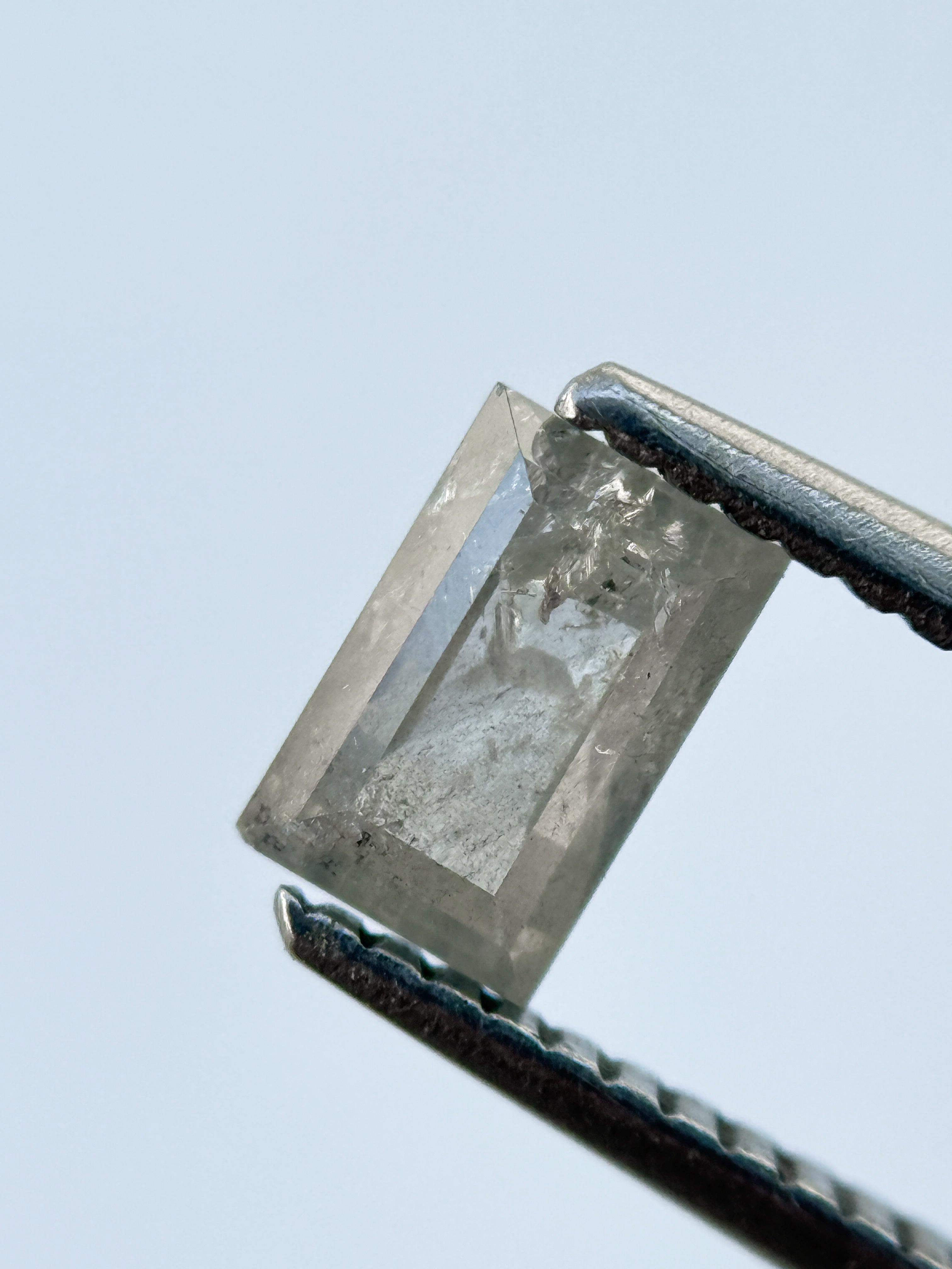 0.74 Ct Baguette Rose Cut Grey Natural Salt and Pepper Diamond