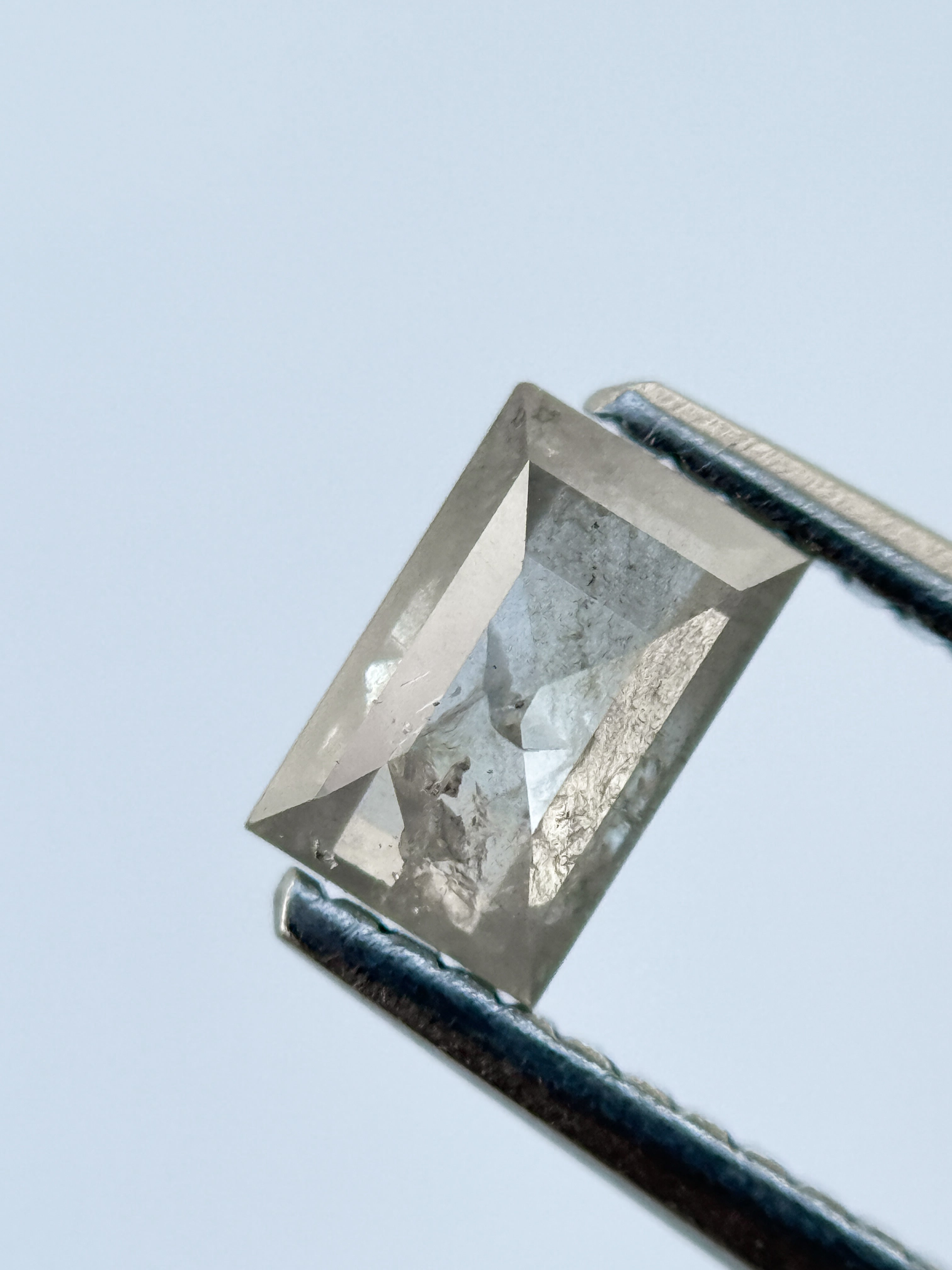 0.74 Ct Baguette Rose Cut Grey Natural Salt and Pepper Diamond
