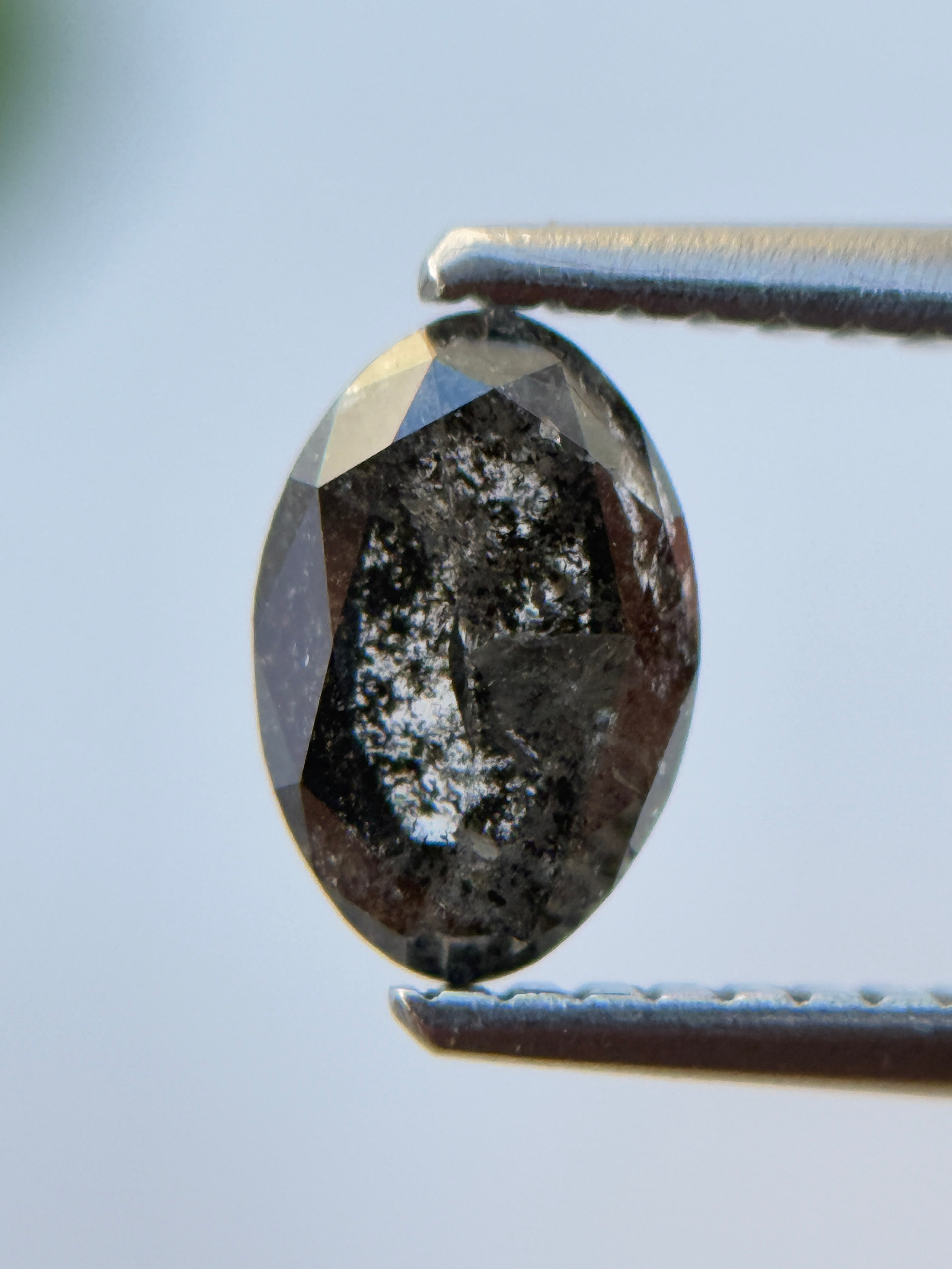 0.66 Ct Oval Rose Cut Grey Natural Salt and Pepper Diamond