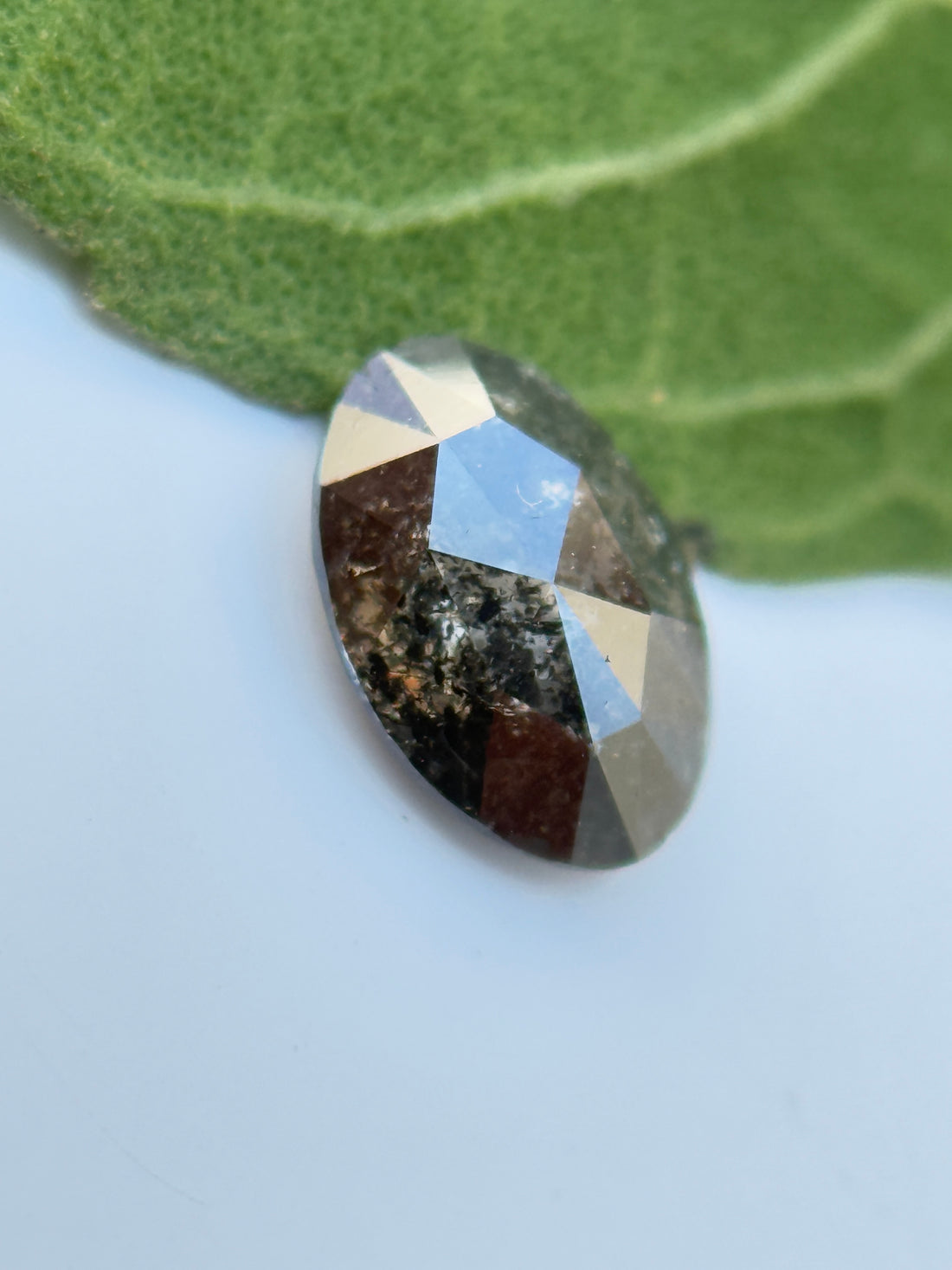 0.48 Ct Oval Rose Cut Grey Natural Salt and Pepper Diamond