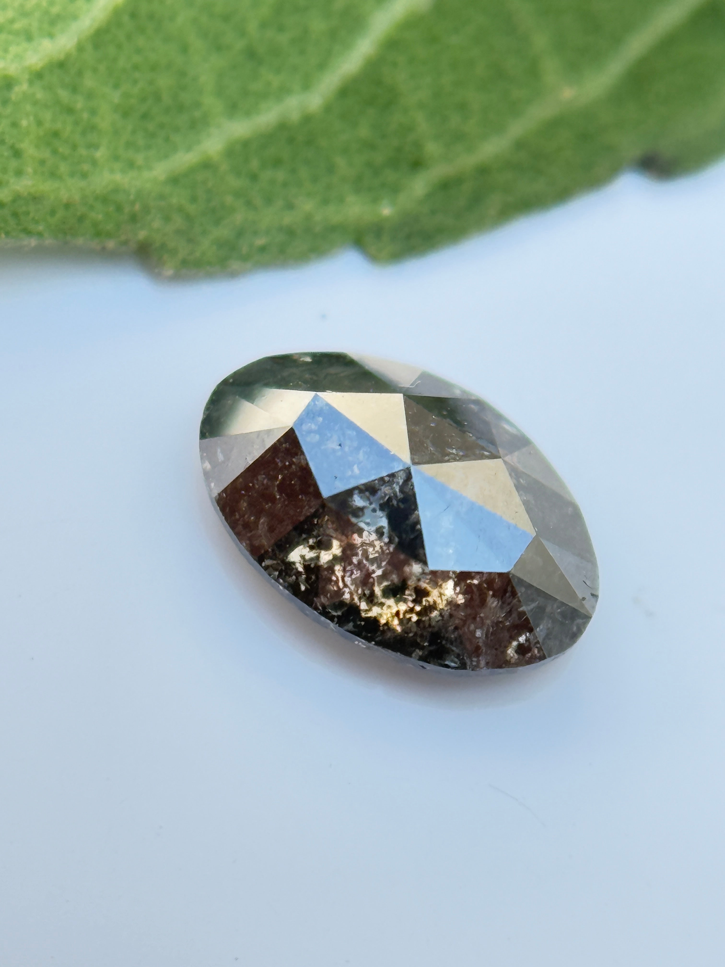 0.48 Ct Oval Rose Cut Grey Natural Salt and Pepper Diamond