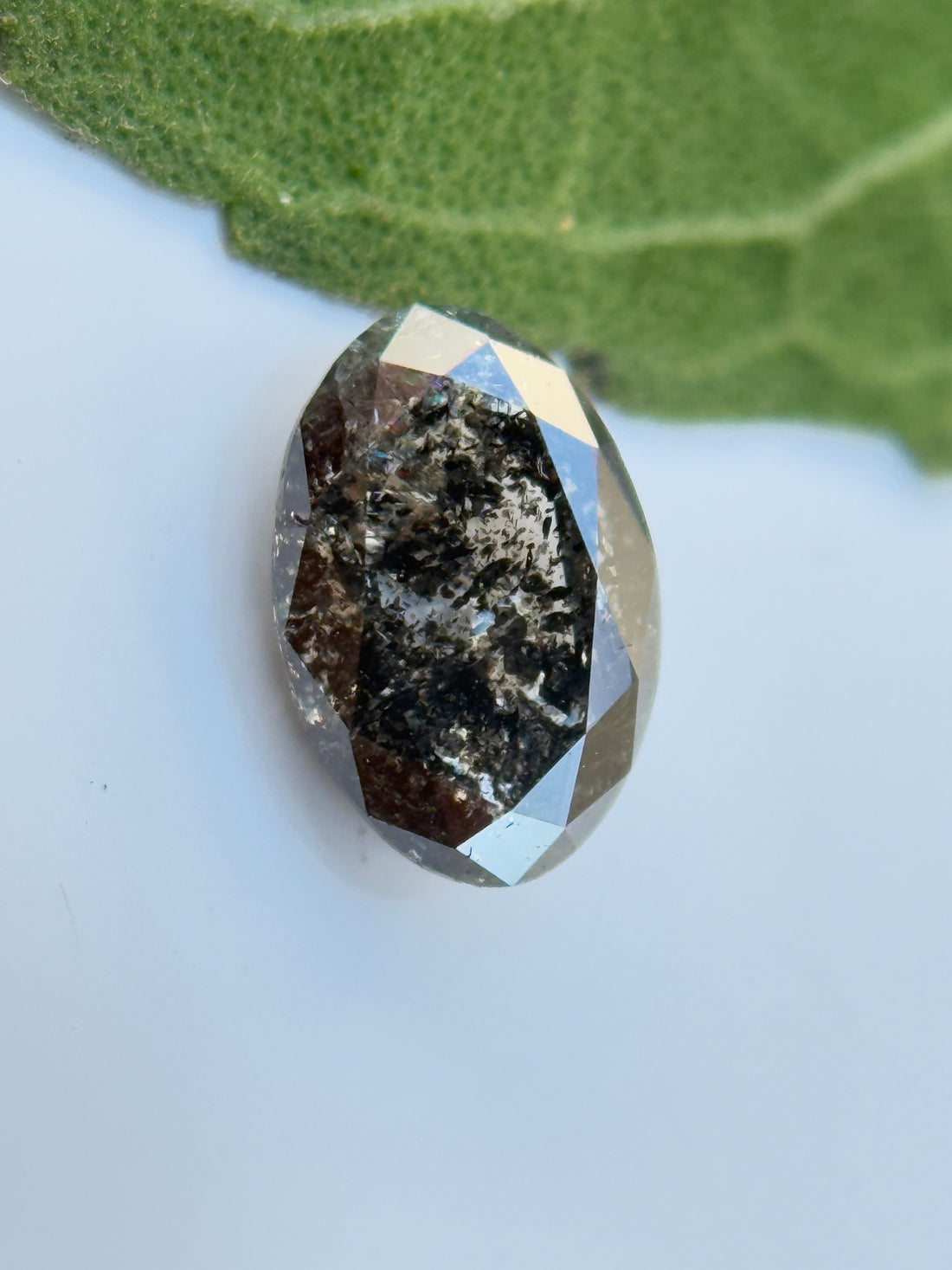 0.48 Ct Oval Rose Cut Grey Natural Salt and Pepper Diamond