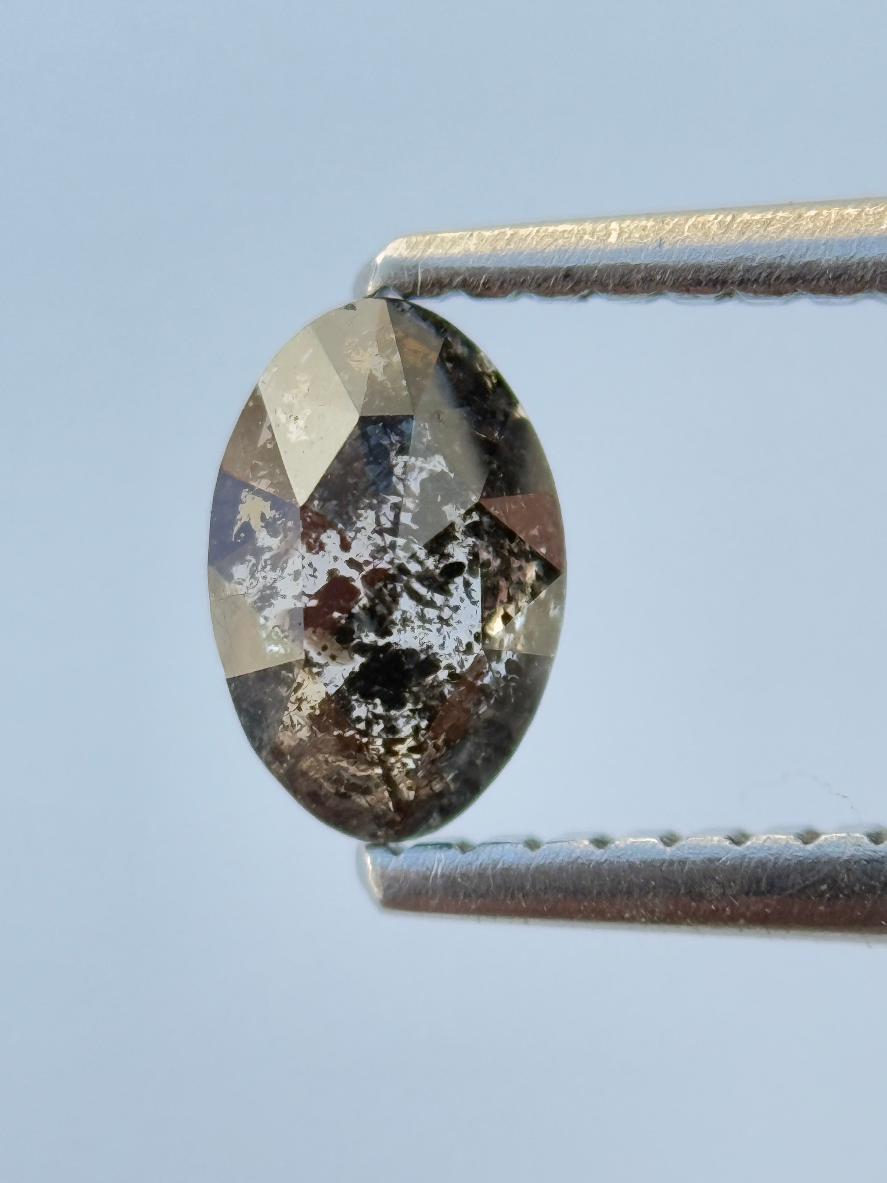 0.48 Ct Oval Rose Cut Grey Natural Salt and Pepper Diamond