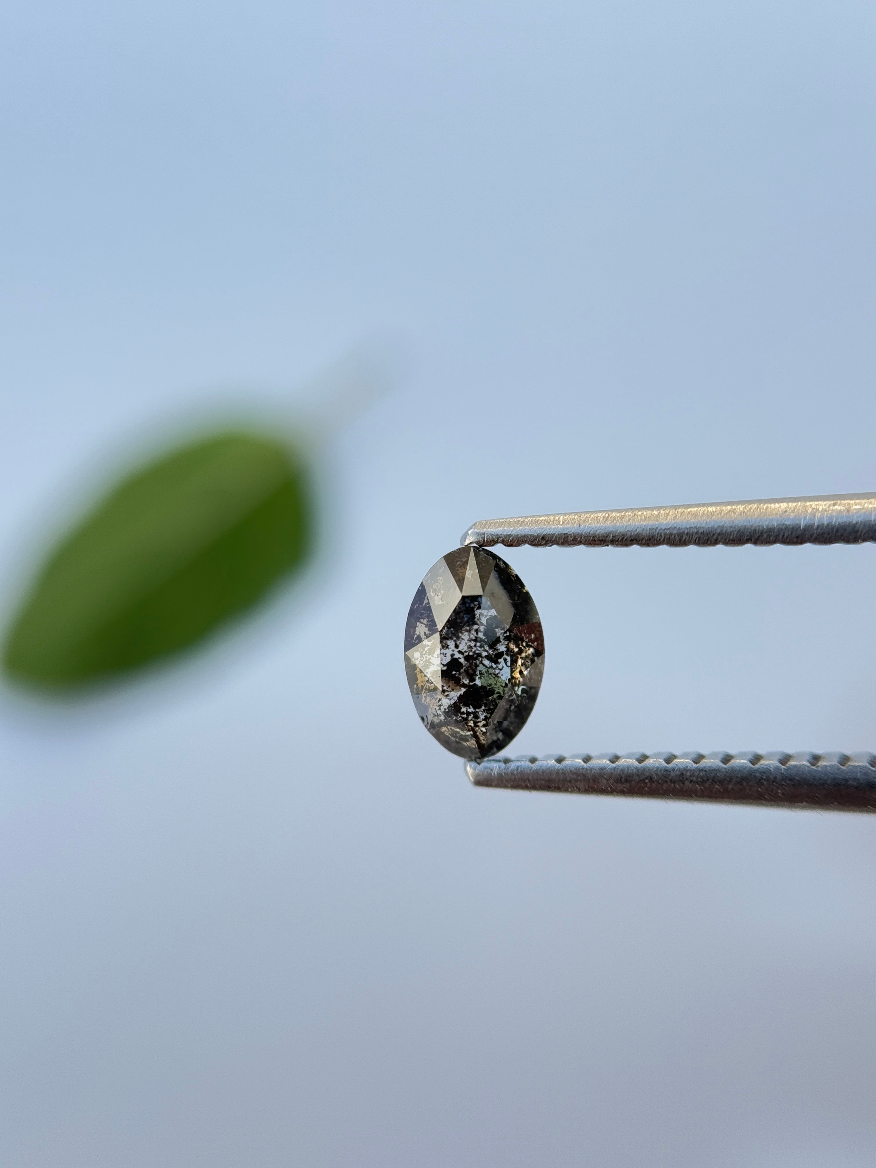 0.48 Ct Oval Rose Cut Grey Natural Salt and Pepper Diamond