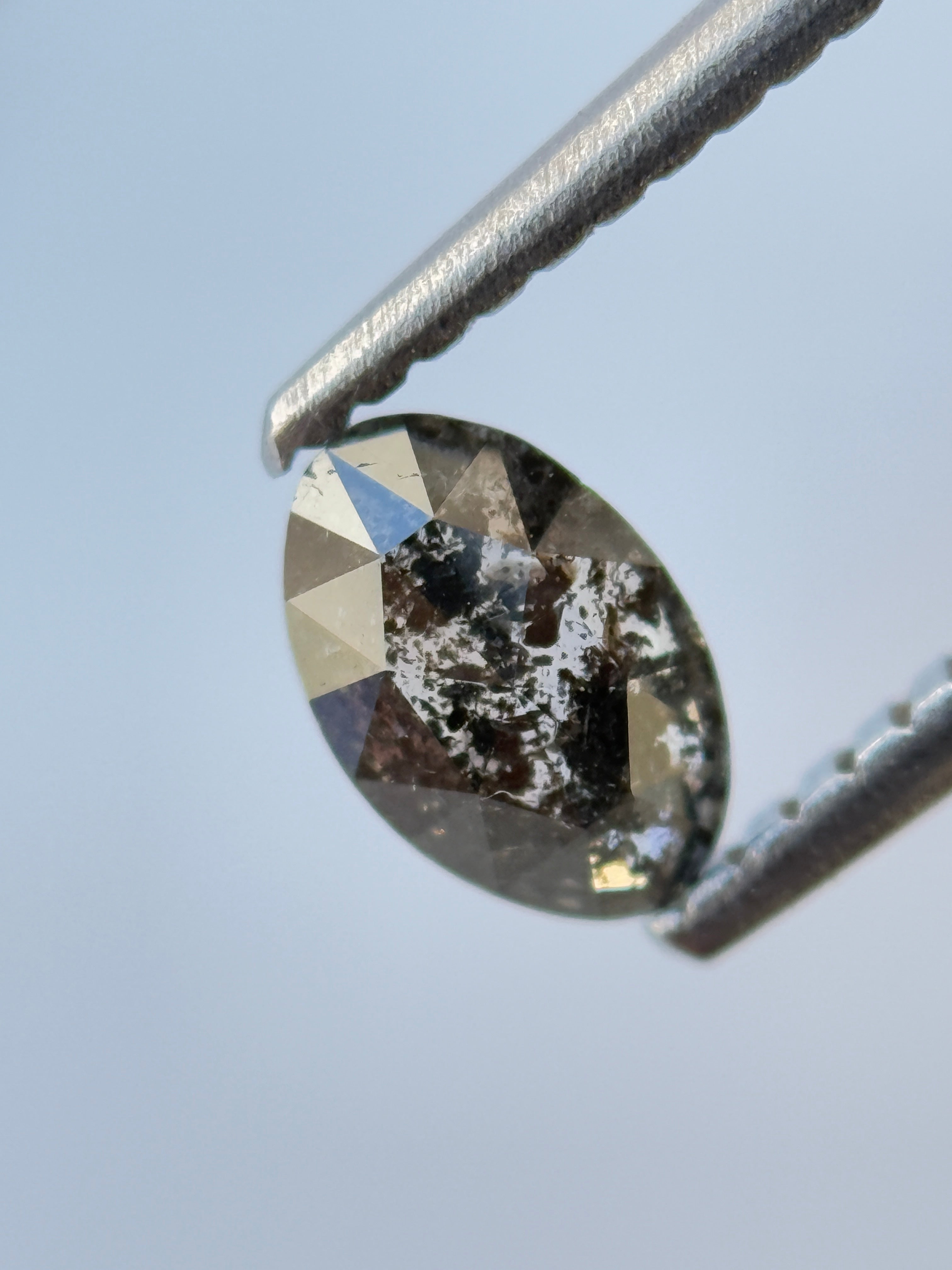 0.48 Ct Oval Rose Cut Grey Natural Salt and Pepper Diamond