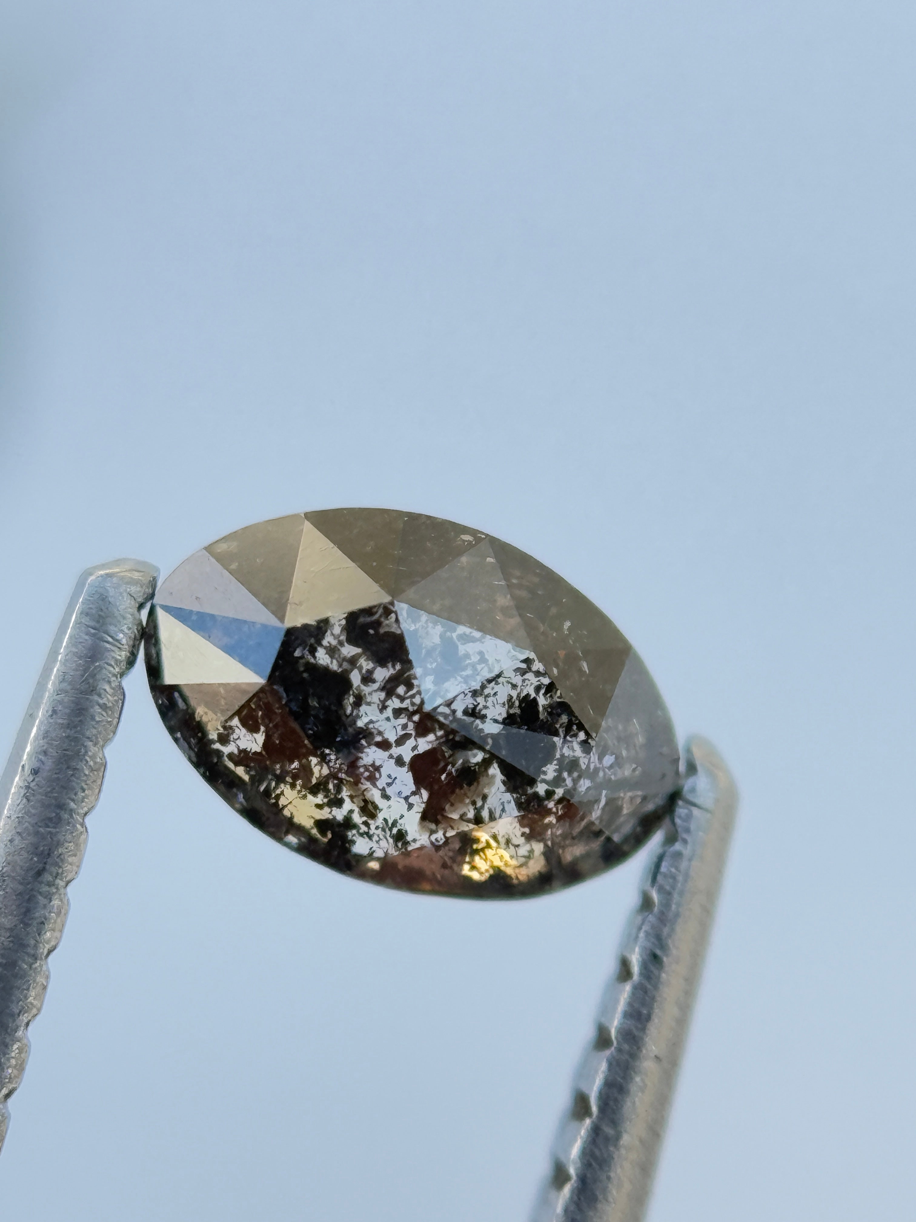 0.48 Ct Oval Rose Cut Grey Natural Salt and Pepper Diamond