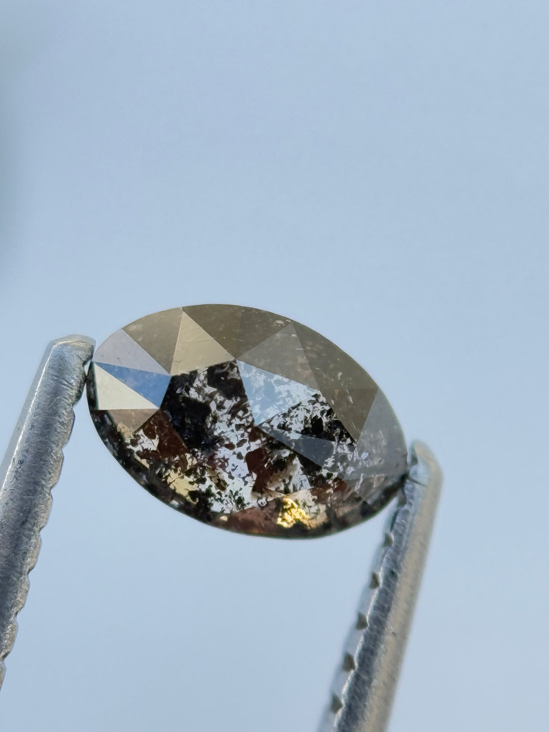 0.48 Ct Oval Rose Cut Grey Natural Salt and Pepper Diamond
