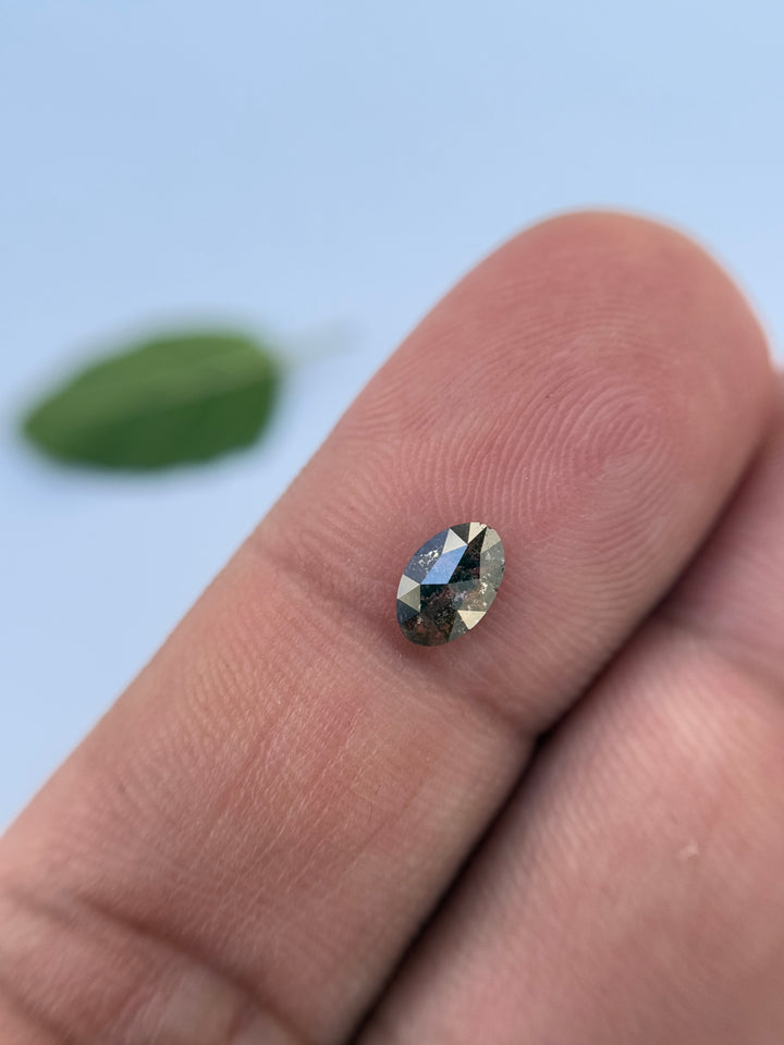 0.48 Ct Oval Rose Cut Grey Natural Salt and Pepper Diamond