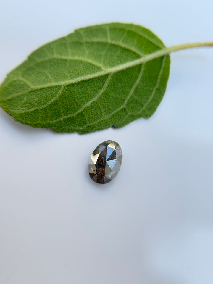 0.42 Ct Oval Rose Cut Grey Natural Salt and Pepper Diamond