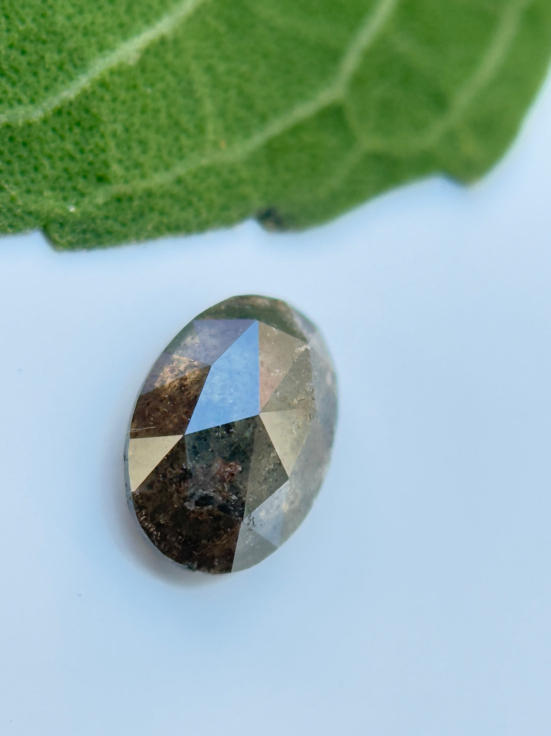 0.42 Ct Oval Rose Cut Grey Natural Salt and Pepper Diamond