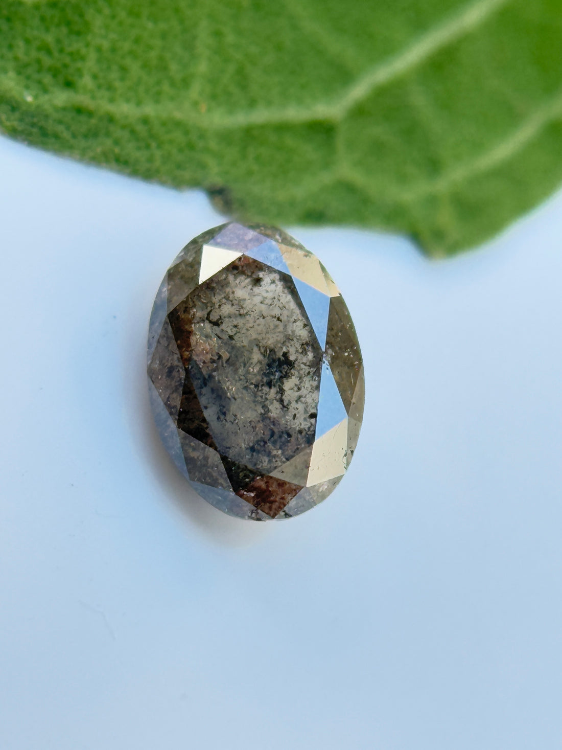 0.42 Ct Oval Rose Cut Grey Natural Salt and Pepper Diamond
