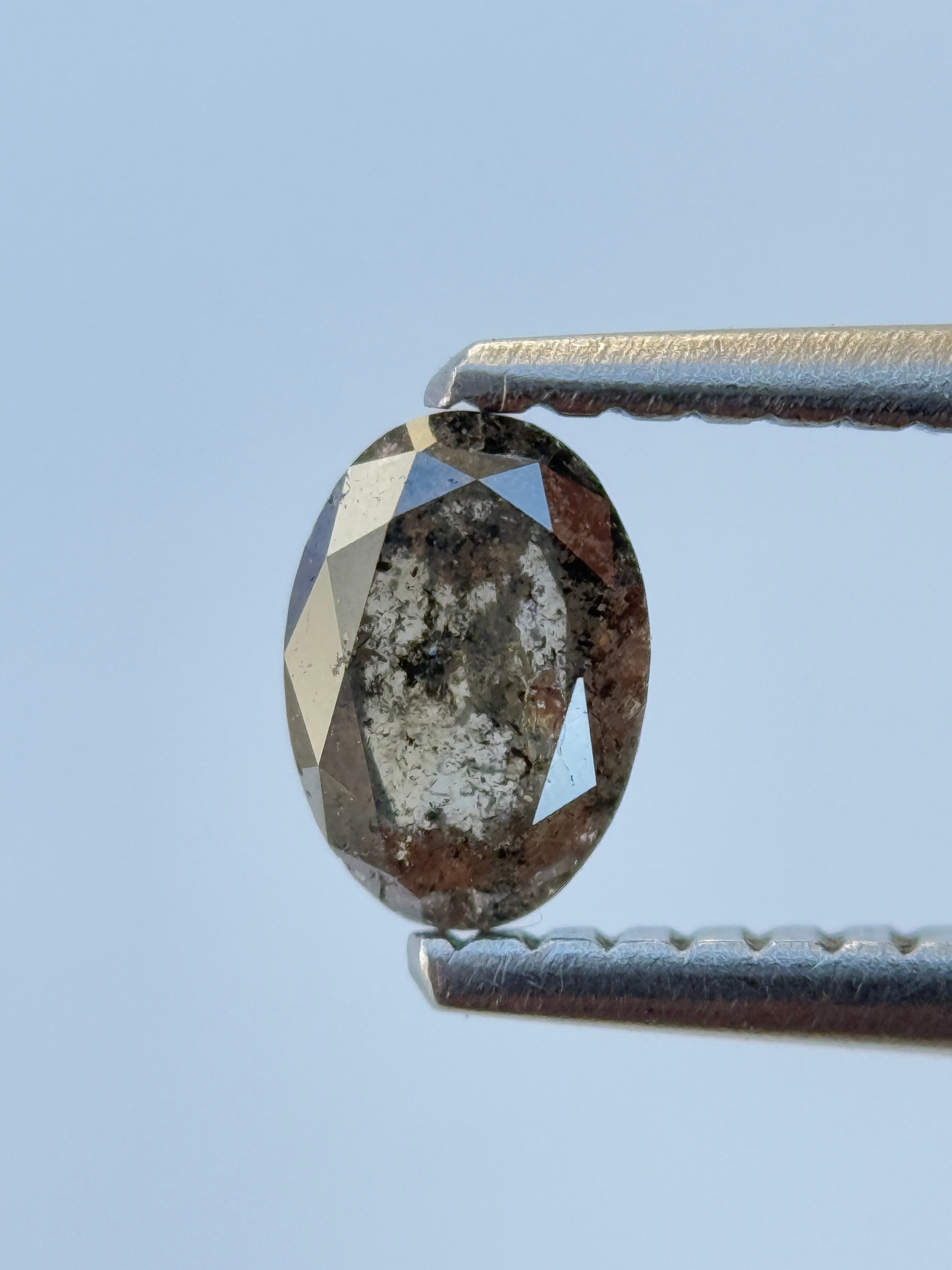 0.42 Ct Oval Rose Cut Grey Natural Salt and Pepper Diamond