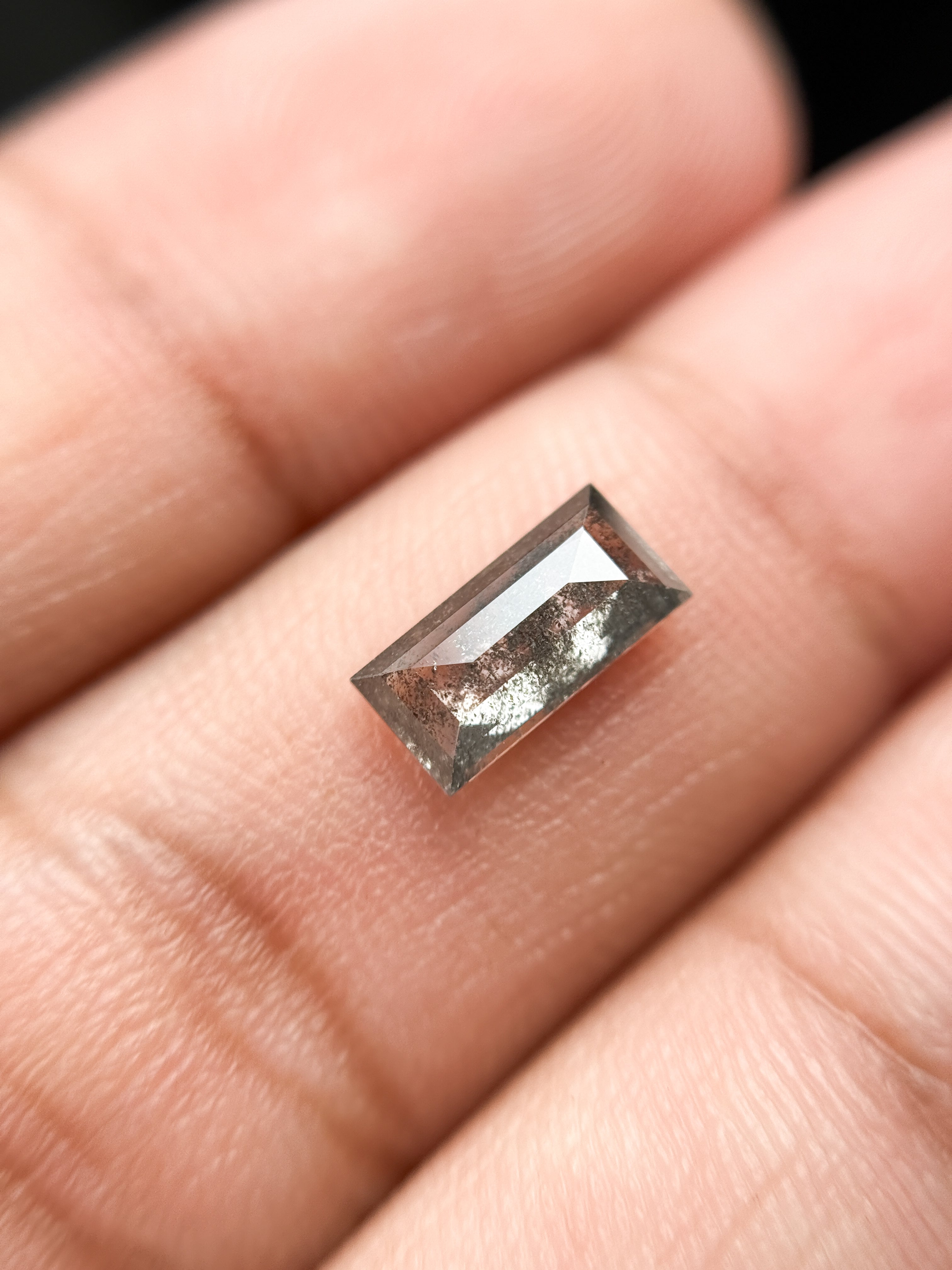 0.98 Ct Baguette Rose Cut Grey Natural Galaxy Diamond