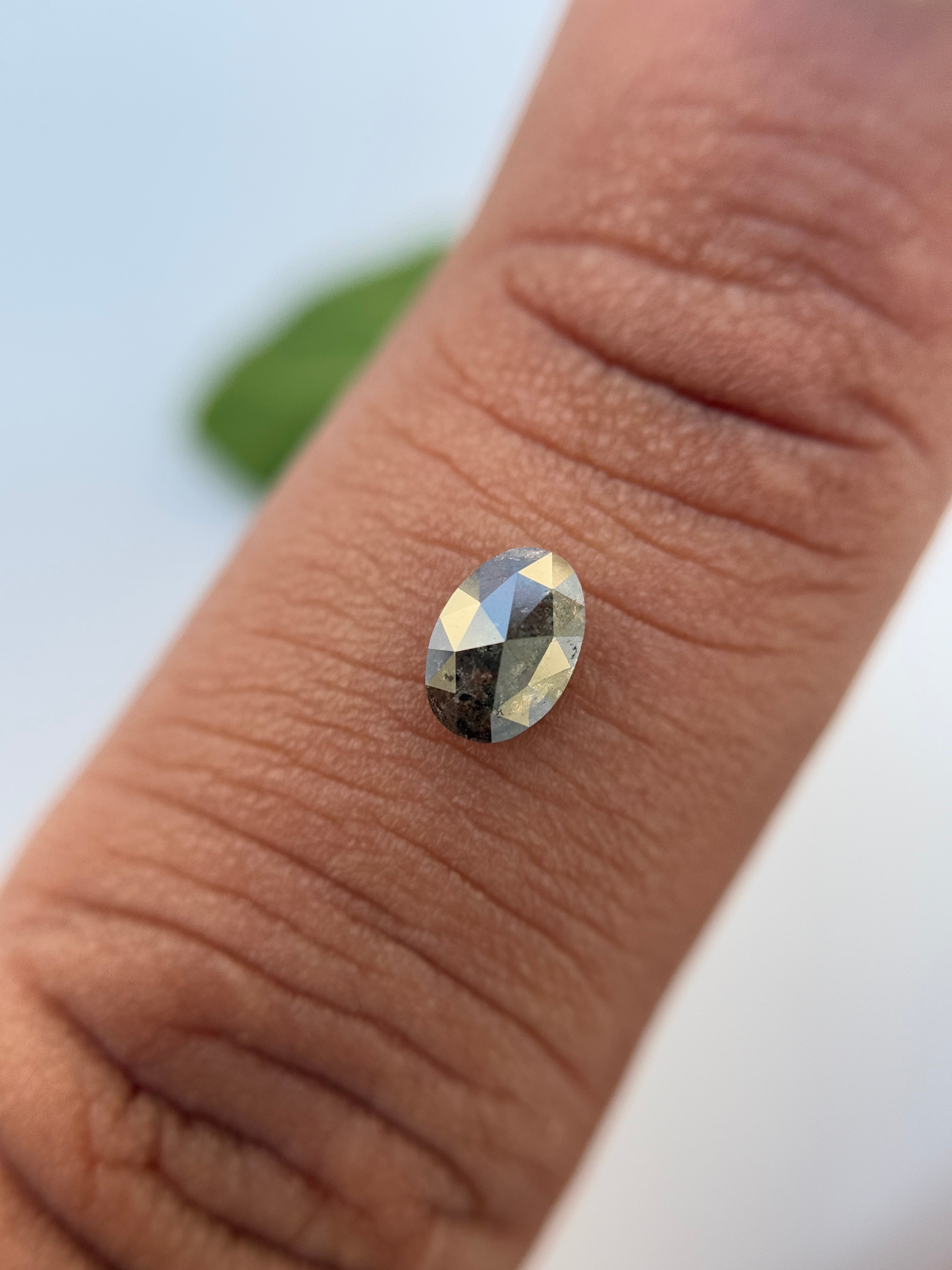 0.42 Ct Oval Rose Cut Grey Natural Salt and Pepper Diamond