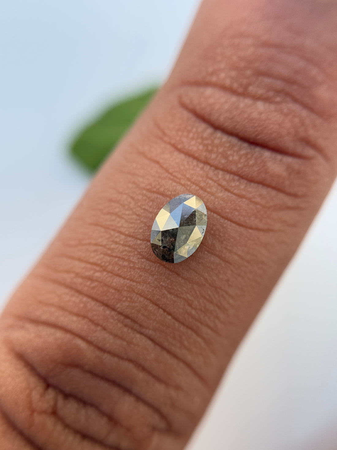 0.42 Ct Oval Rose Cut Grey Natural Salt and Pepper Diamond