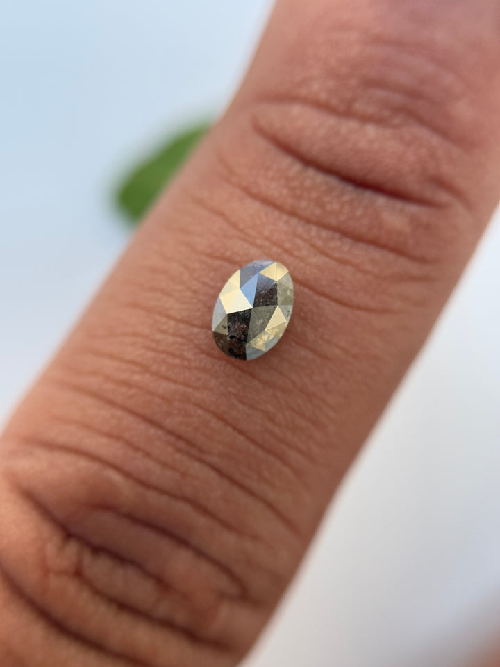0.42 Ct Oval Rose Cut Grey Natural Salt and Pepper Diamond