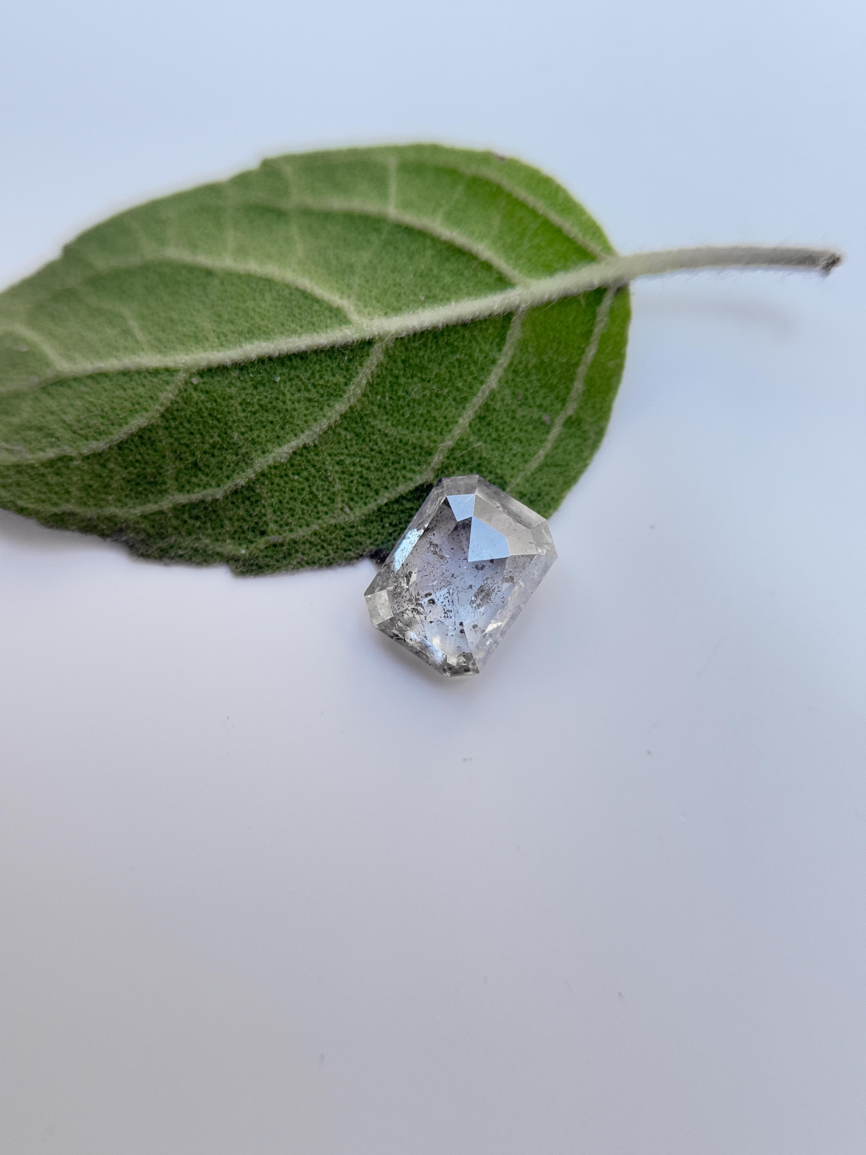 0.59 Ct Emerald Rose Cut White Natural Salt and Pepper Diamond
