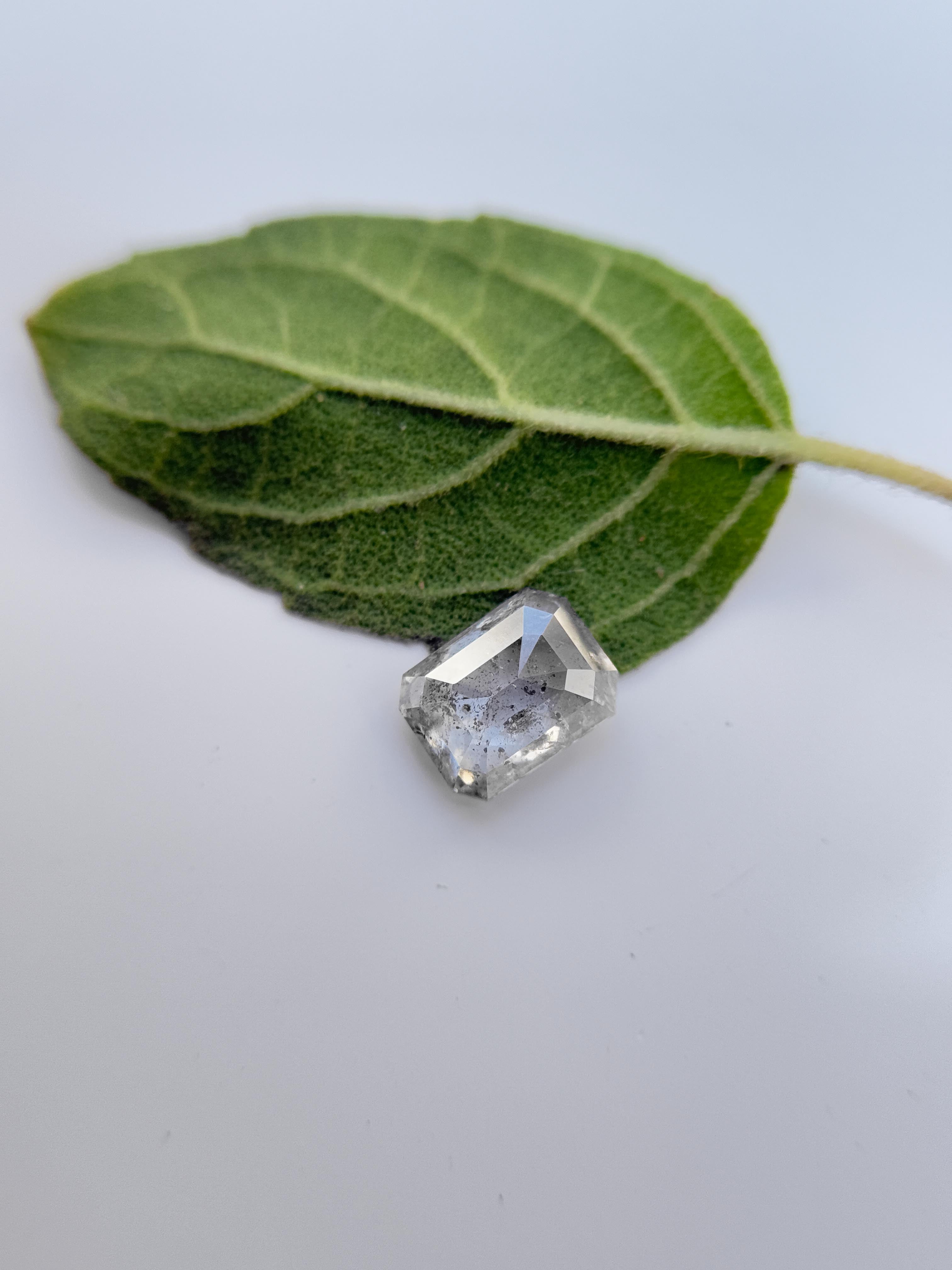 0.59 Ct Emerald Rose Cut White Natural Salt and Pepper Diamond