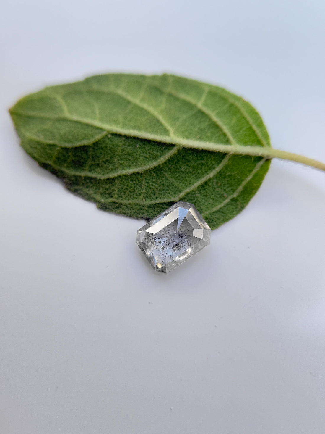0.59 Ct Emerald Rose Cut White Natural Salt and Pepper Diamond