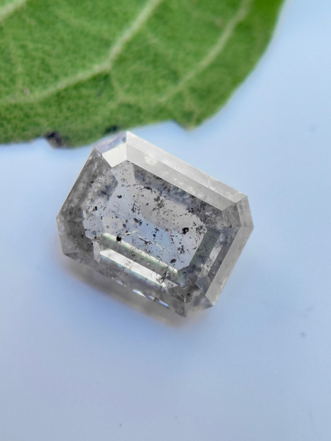 0.59 Ct Emerald Rose Cut White Natural Salt and Pepper Diamond