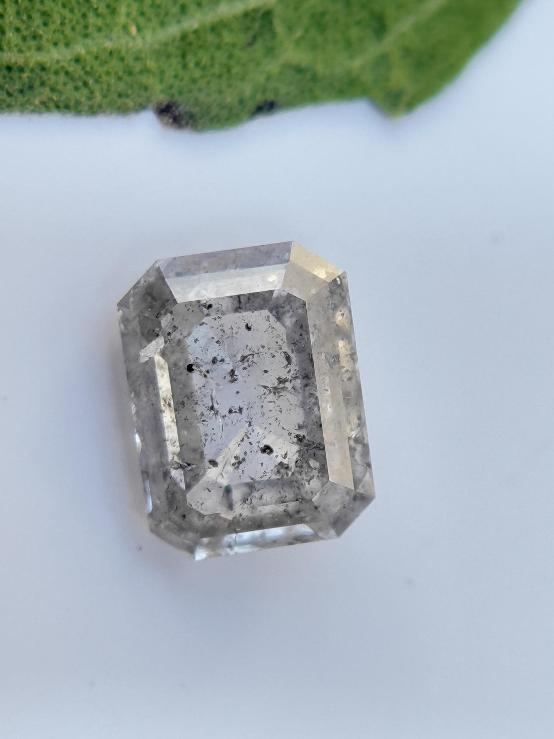 0.59 Ct Emerald Rose Cut White Natural Salt and Pepper Diamond