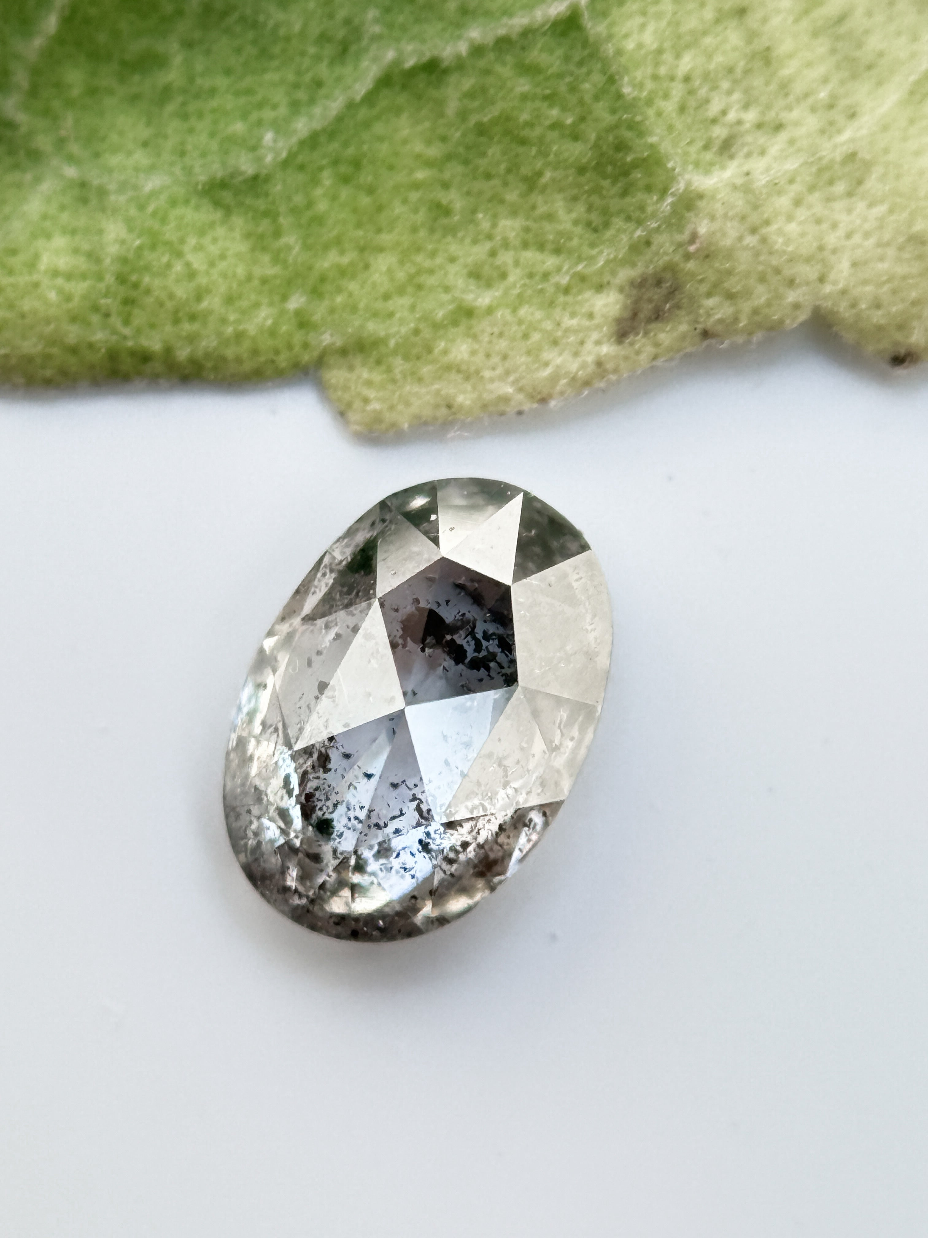 0.38 Ct Oval Rose Cut Grey Natural Salt and Pepper Diamond