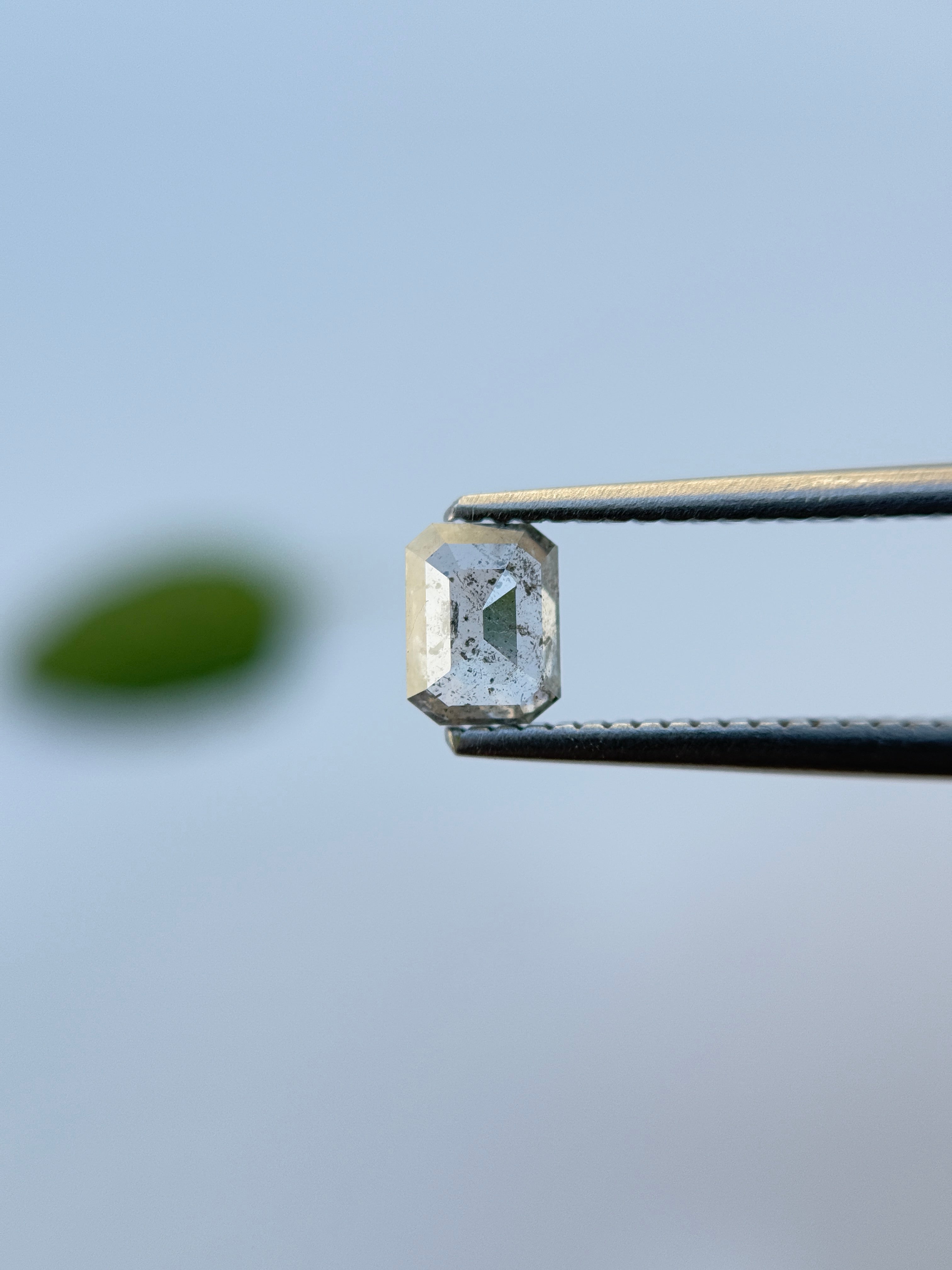 0.59 Ct Emerald Rose Cut White Natural Salt and Pepper Diamond