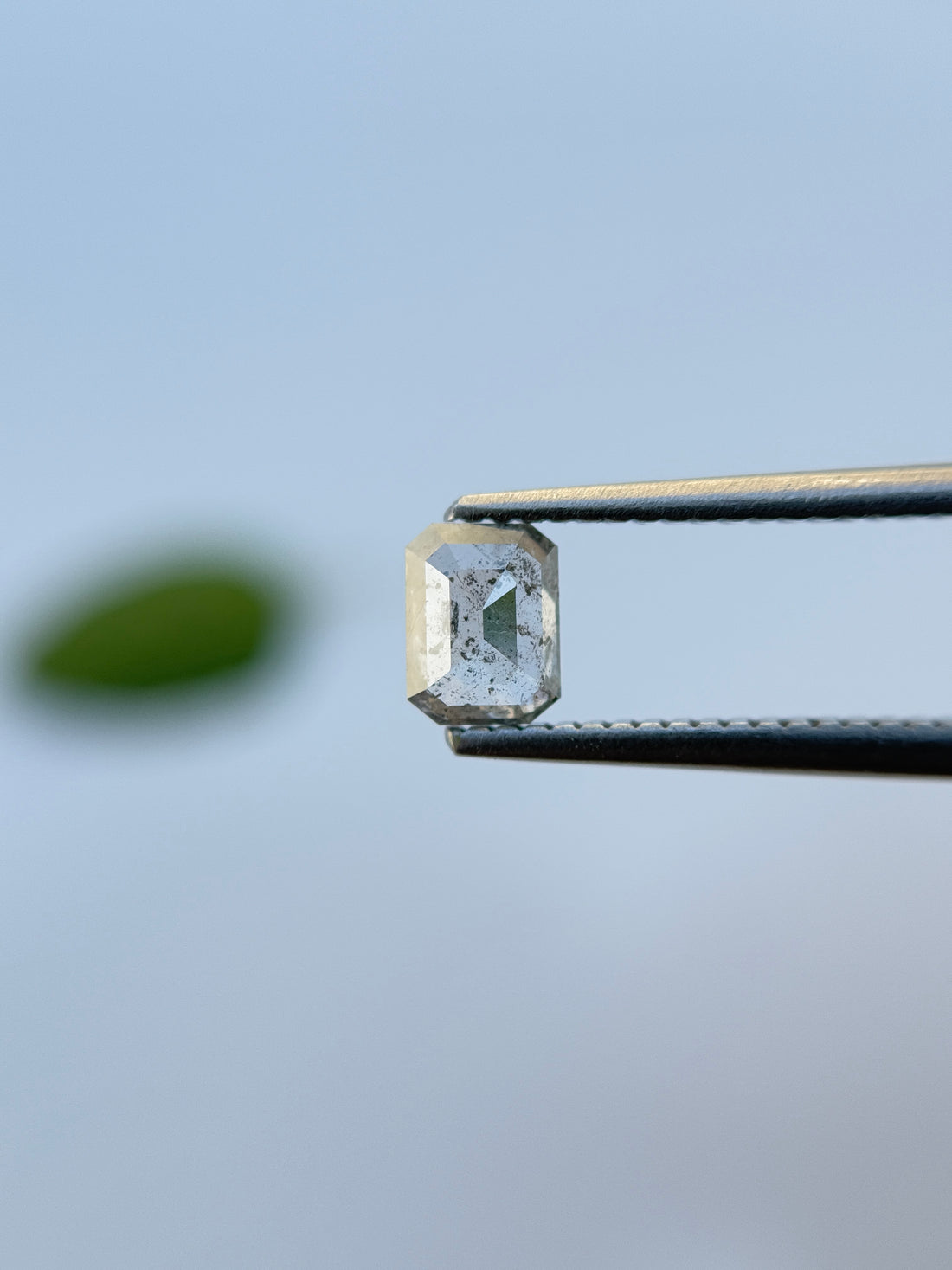0.59 Ct Emerald Rose Cut White Natural Salt and Pepper Diamond