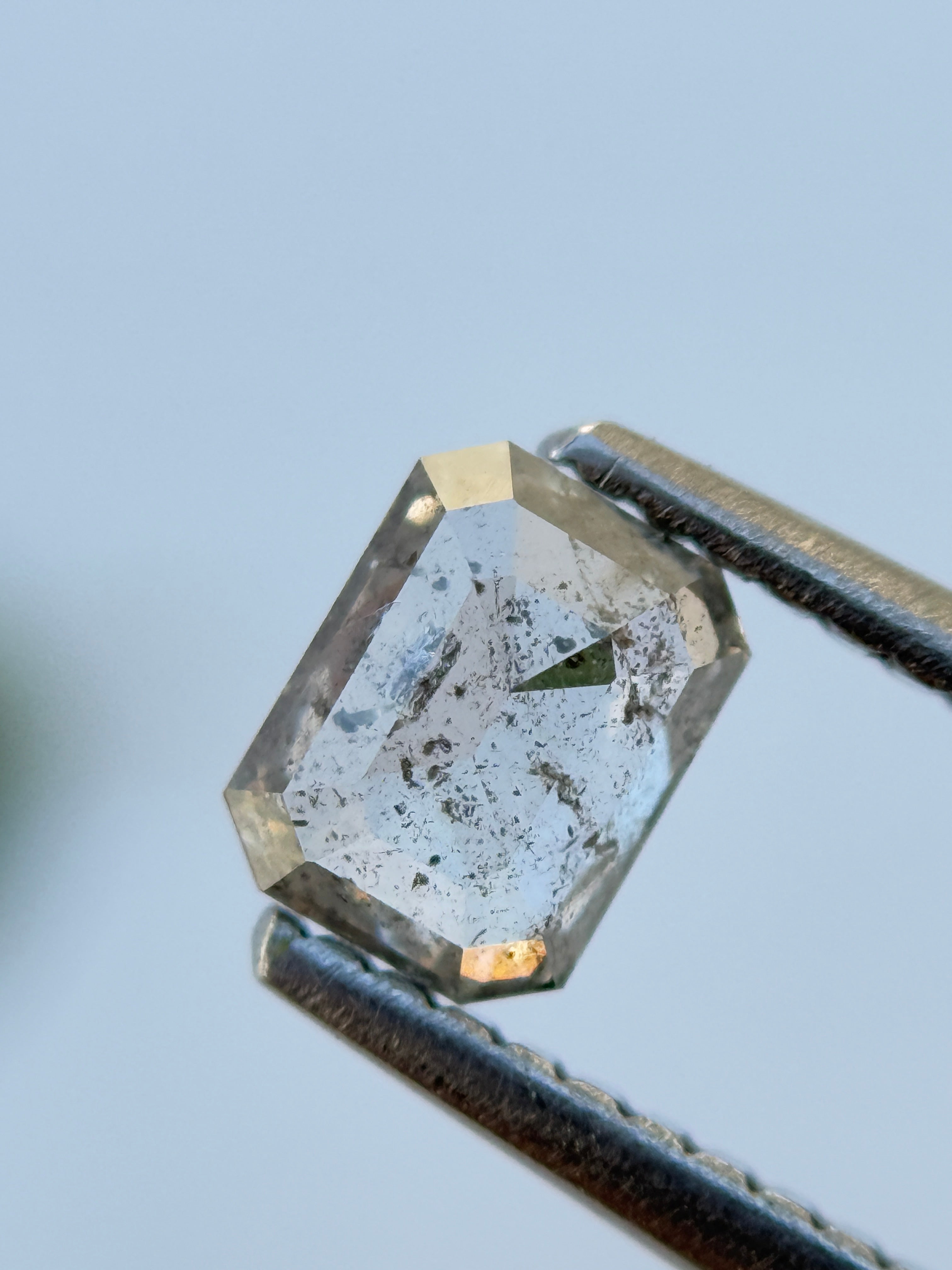 0.59 Ct Emerald Rose Cut White Natural Salt and Pepper Diamond
