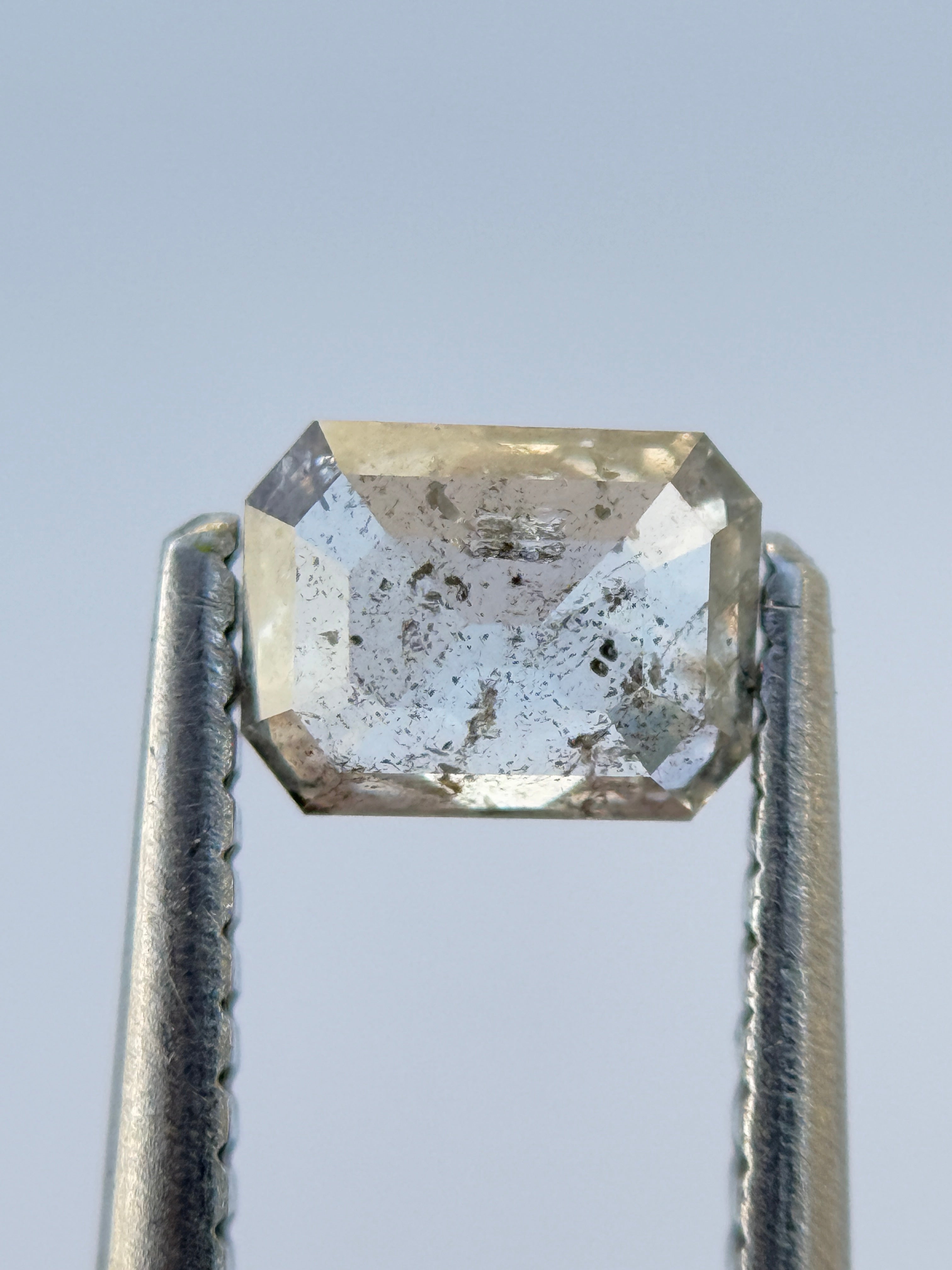 0.59 Ct Emerald Rose Cut White Natural Salt and Pepper Diamond