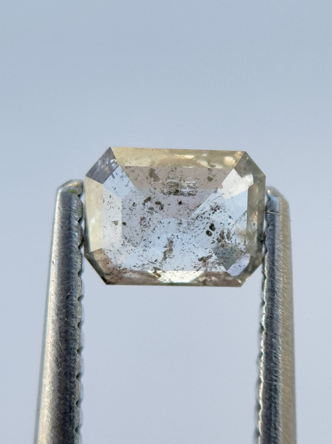 0.59 Ct Emerald Rose Cut White Natural Salt and Pepper Diamond