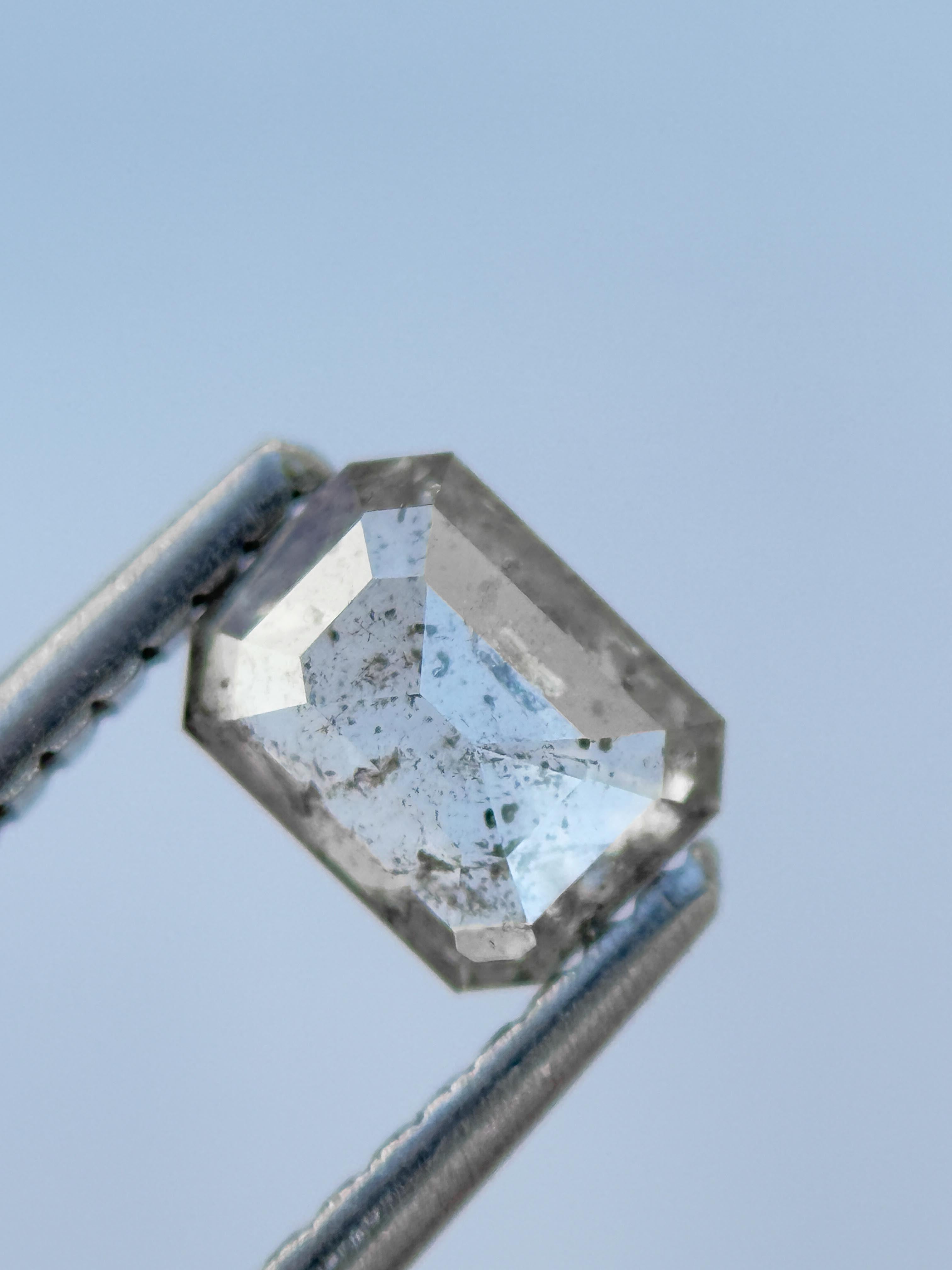 0.59 Ct Emerald Rose Cut White Natural Salt and Pepper Diamond