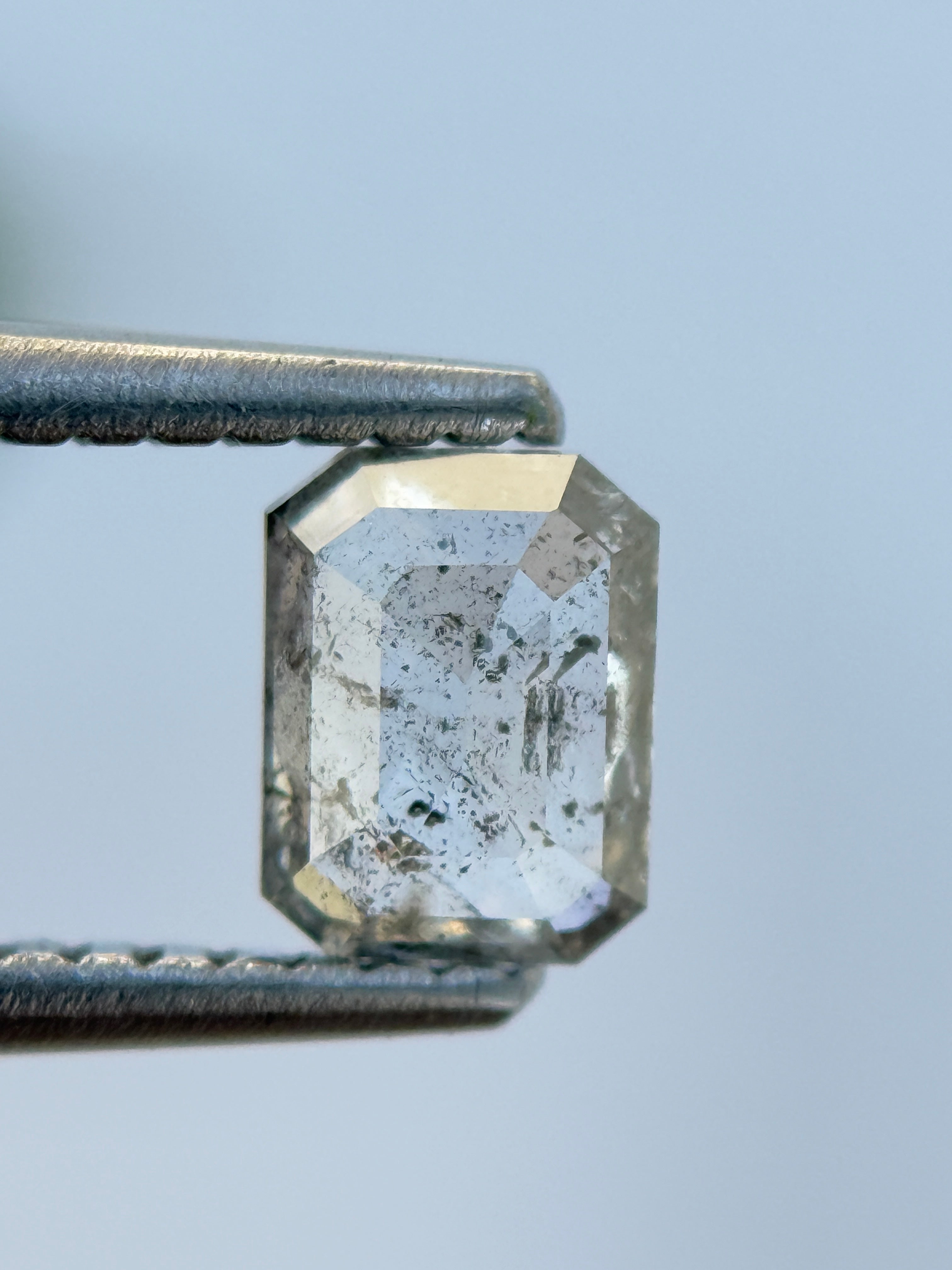 0.59 Ct Emerald Rose Cut White Natural Salt and Pepper Diamond
