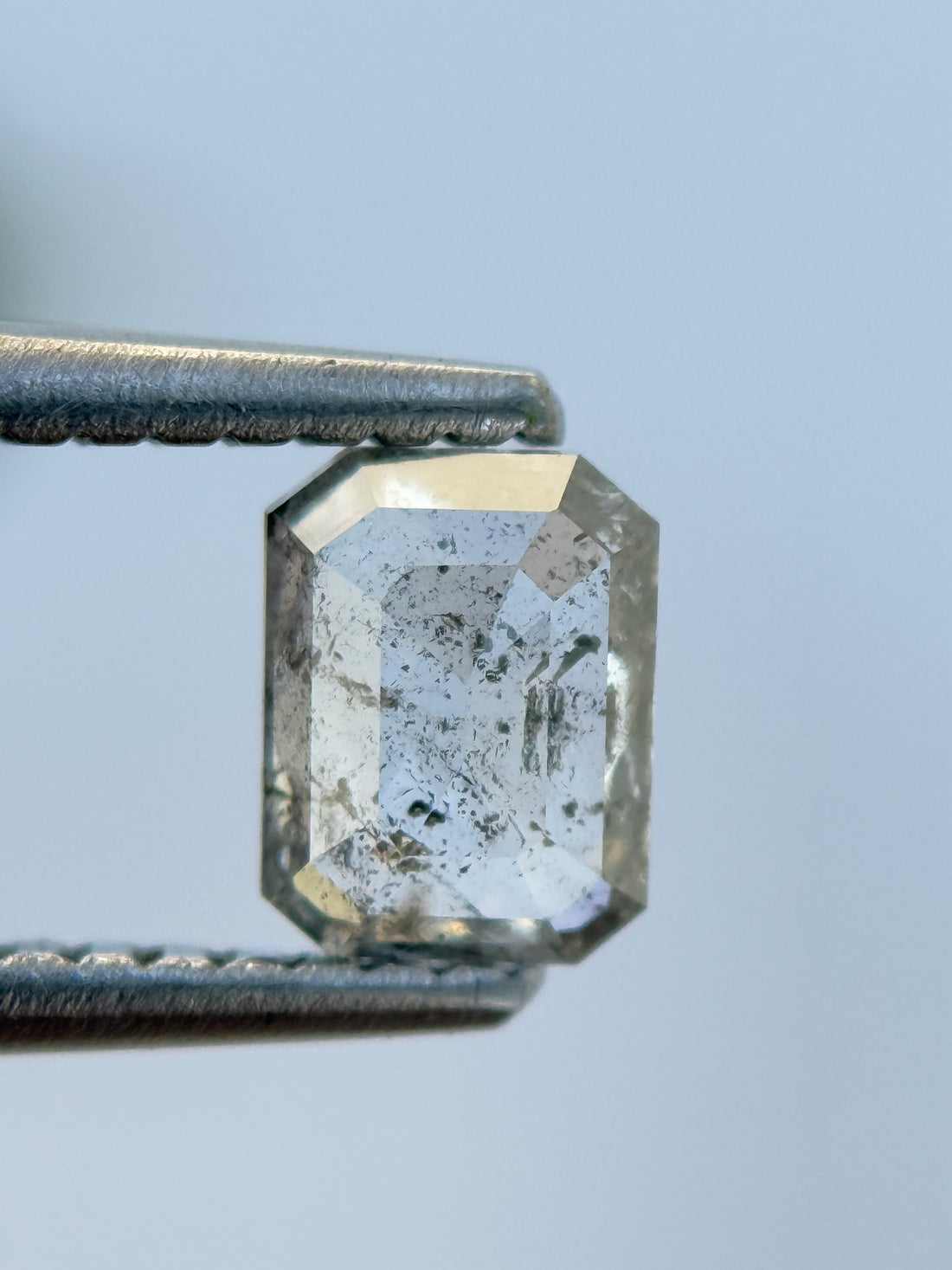 0.59 Ct Emerald Rose Cut White Natural Salt and Pepper Diamond