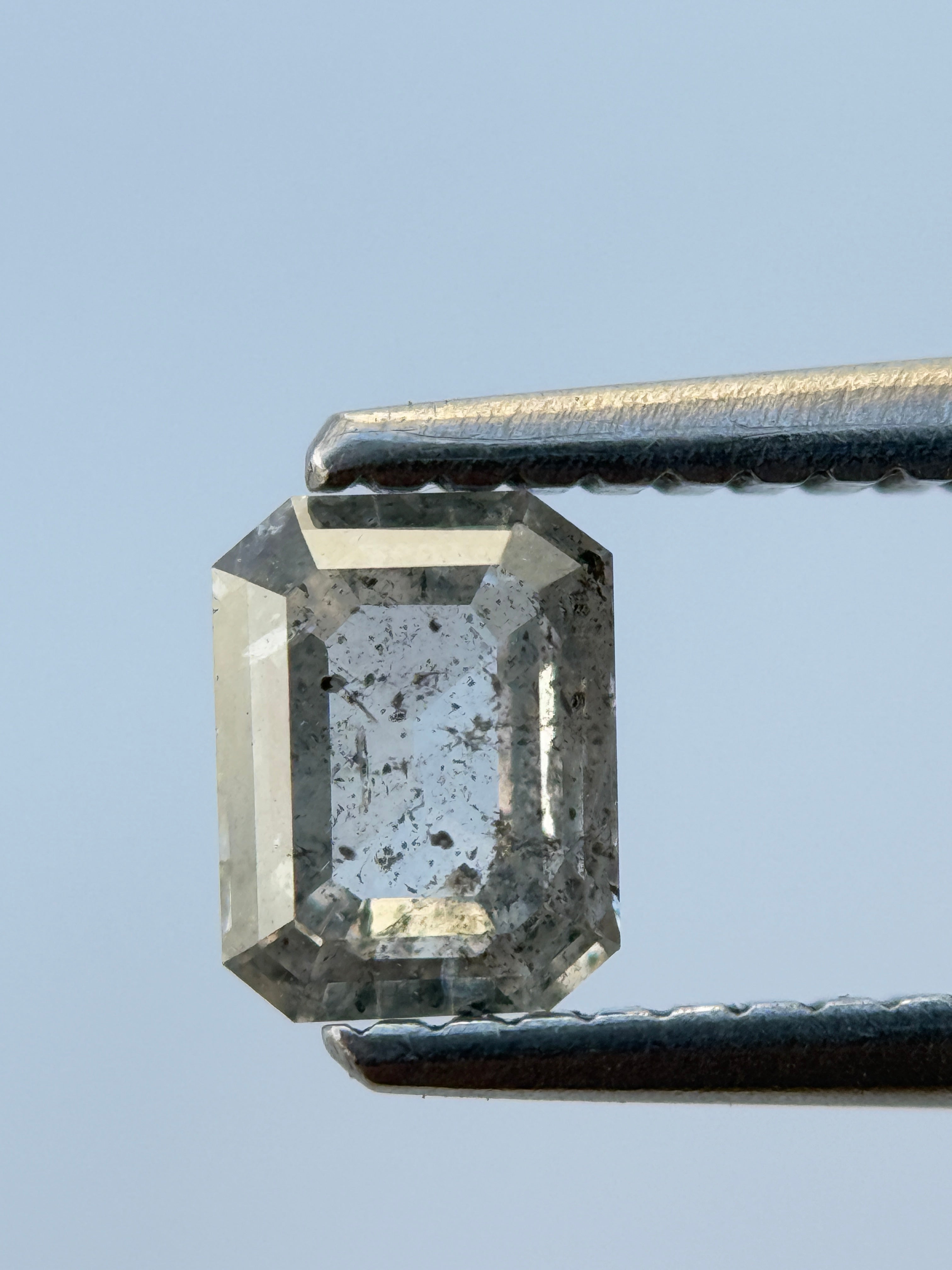 0.59 Ct Emerald Rose Cut White Natural Salt and Pepper Diamond