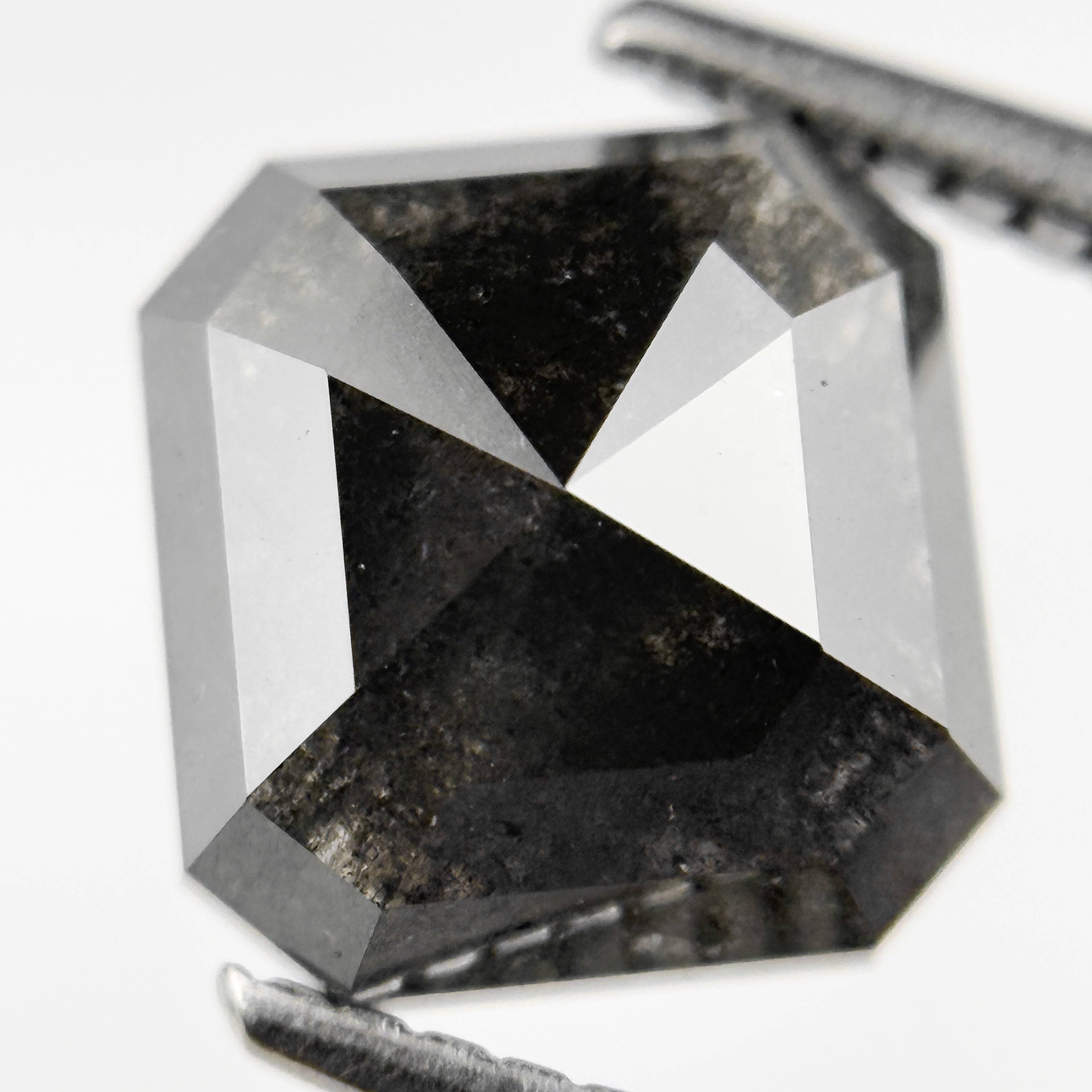 3.03 Ct Octagon Rose Cut Black Natural Salt and Pepper Diamond
