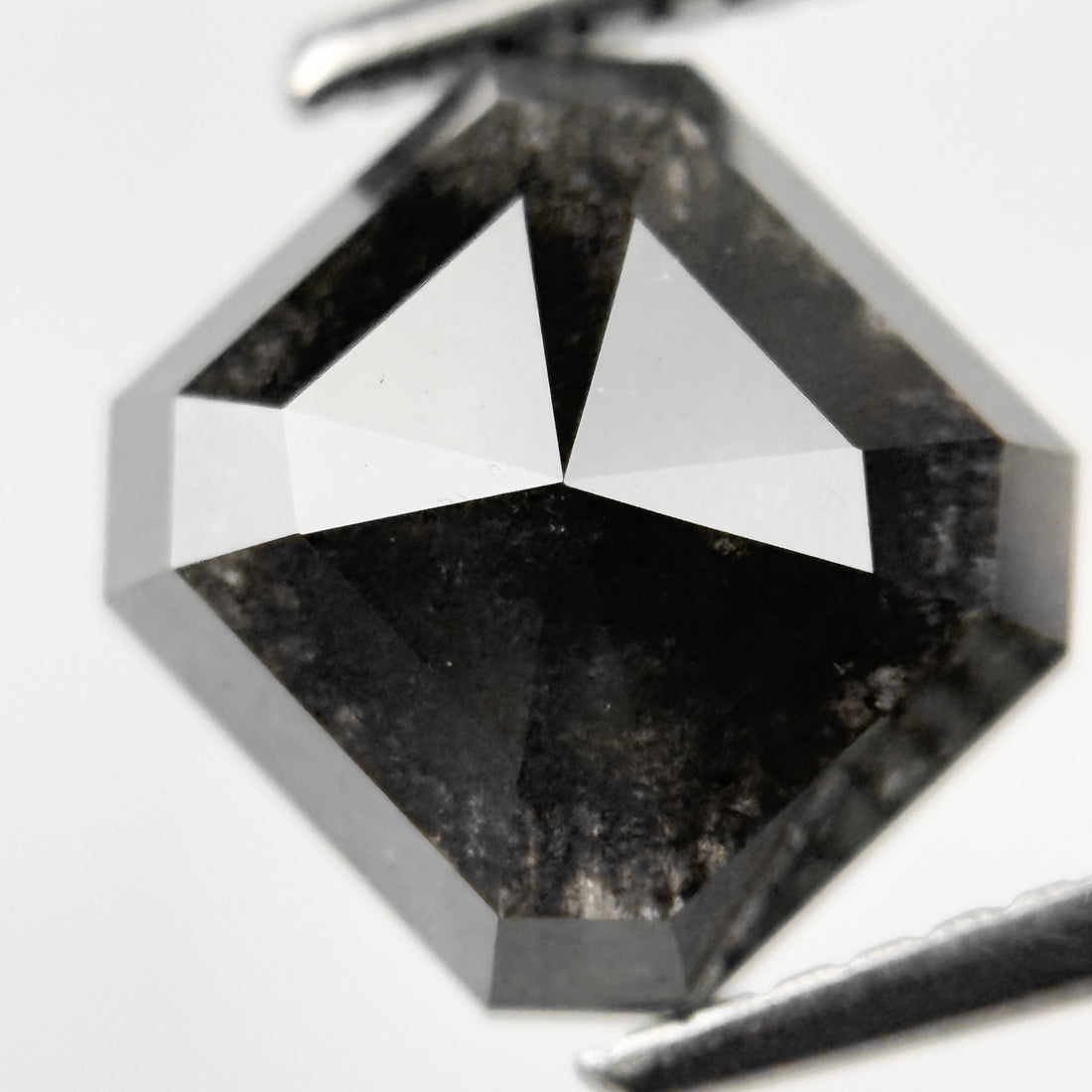 3.03 Ct Octagon Rose Cut Black Natural Salt and Pepper Diamond